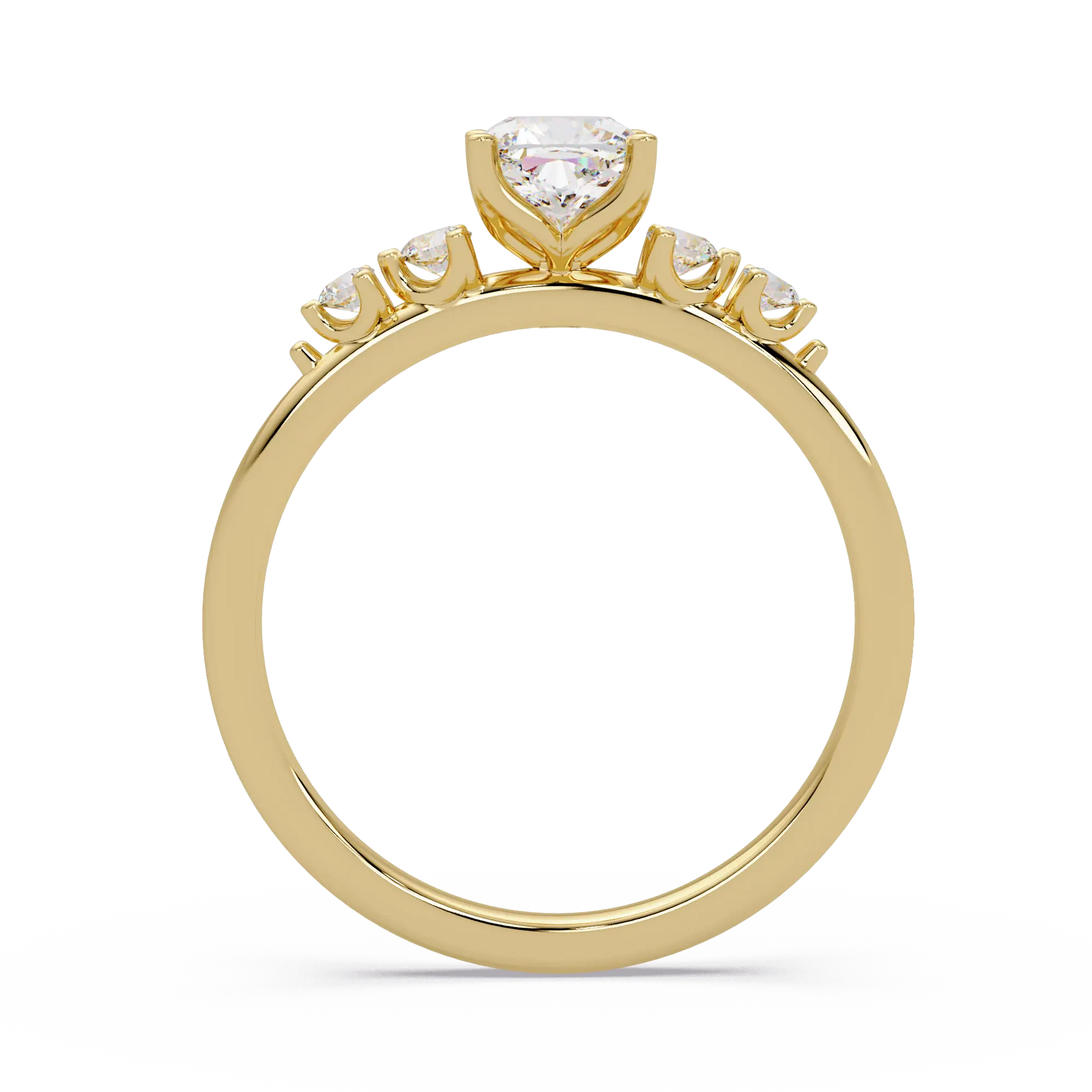 Cushion Cut Diamond Three Stone Engagement Ring - Classic Round Accent Diamond Ring