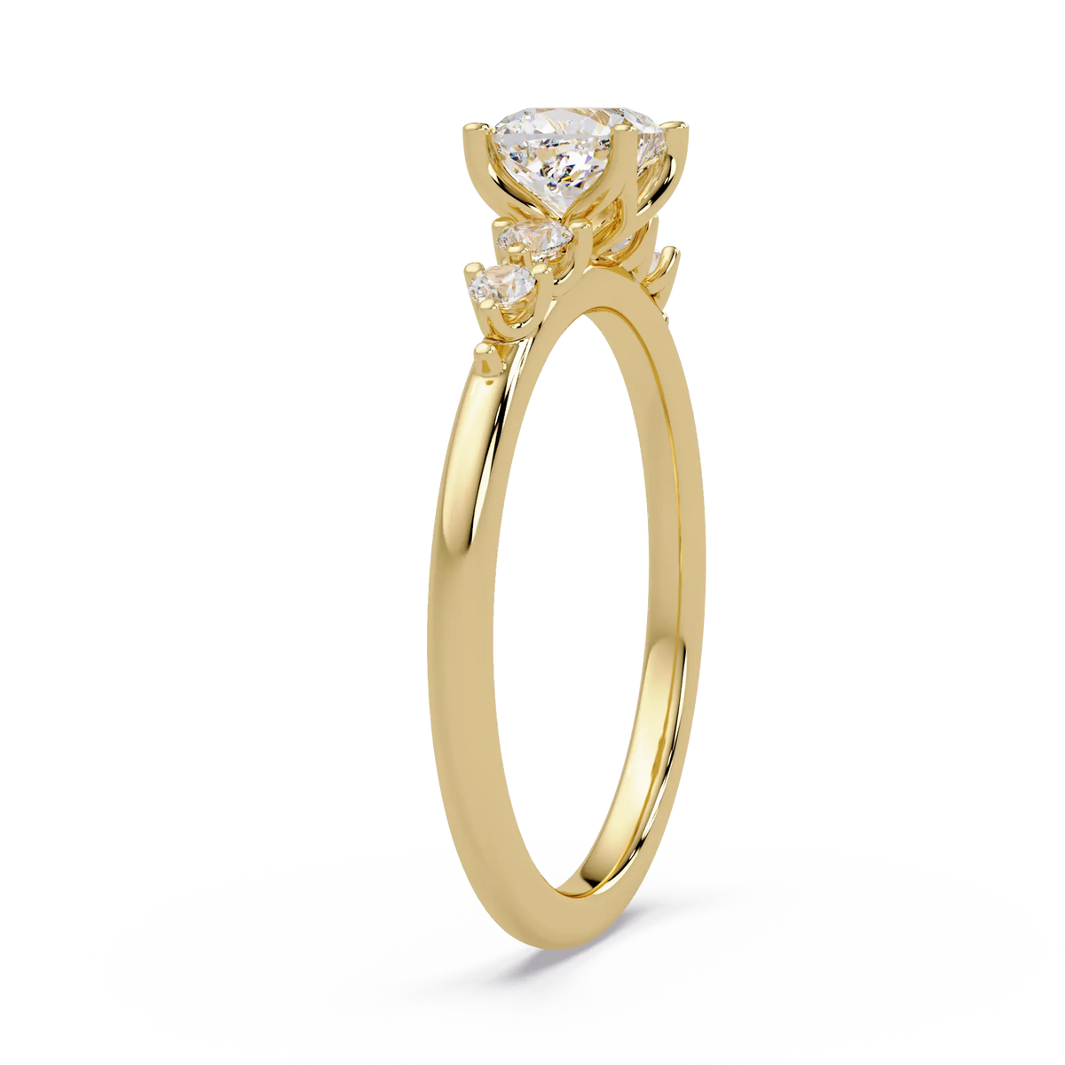 Cushion Cut Diamond Three Stone Engagement Ring - Classic Round Accent Diamond Ring