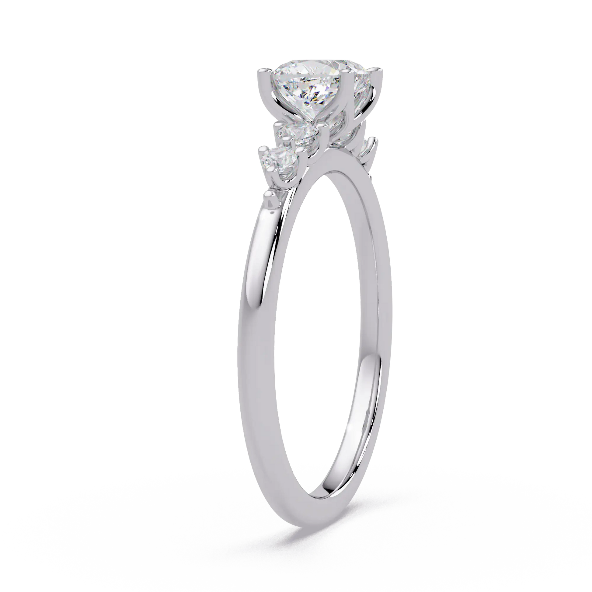 Cushion Cut Diamond Three Stone Engagement Ring - Classic Round Accent Diamond Ring