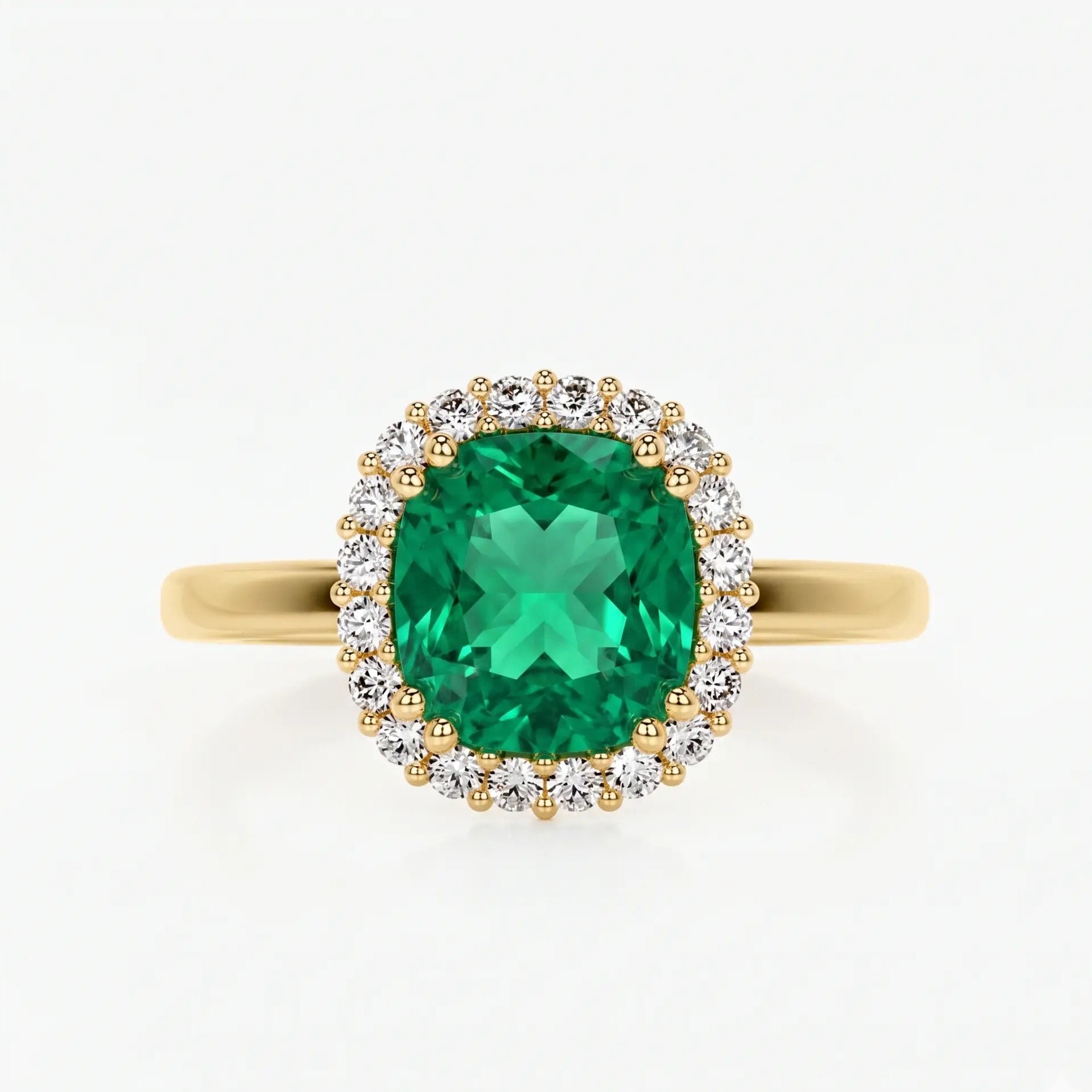 Cushion Cut Green Lab Grown Diamond Halo Engagement Ring – Timeless Vintage Inspired Statement Ring