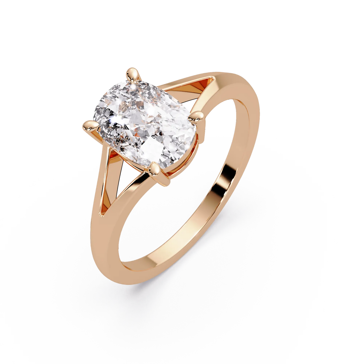 Cushion Lab Grown Diamond Solitaire Engagement Ring Modern Split Shank Design