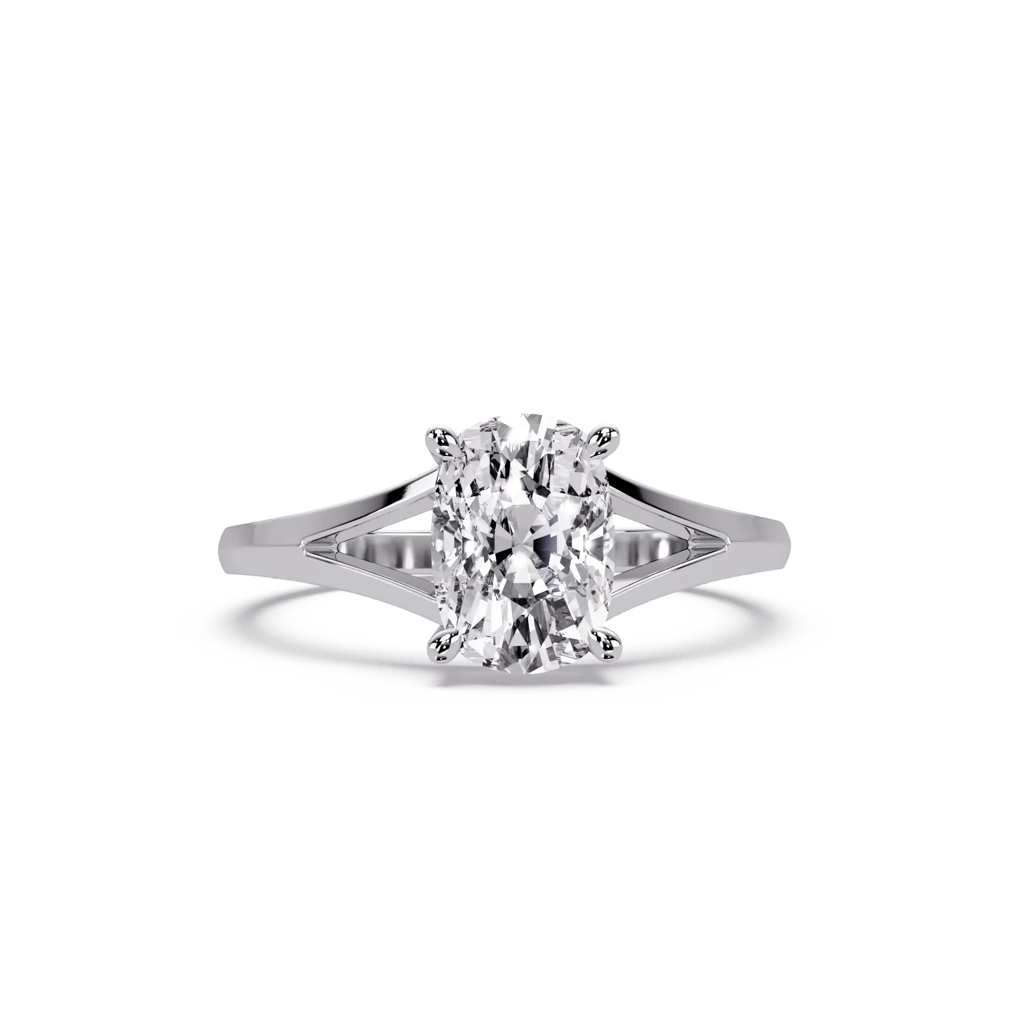 Cushion Lab Grown Diamond Solitaire Engagement Ring Modern Split Shank Design