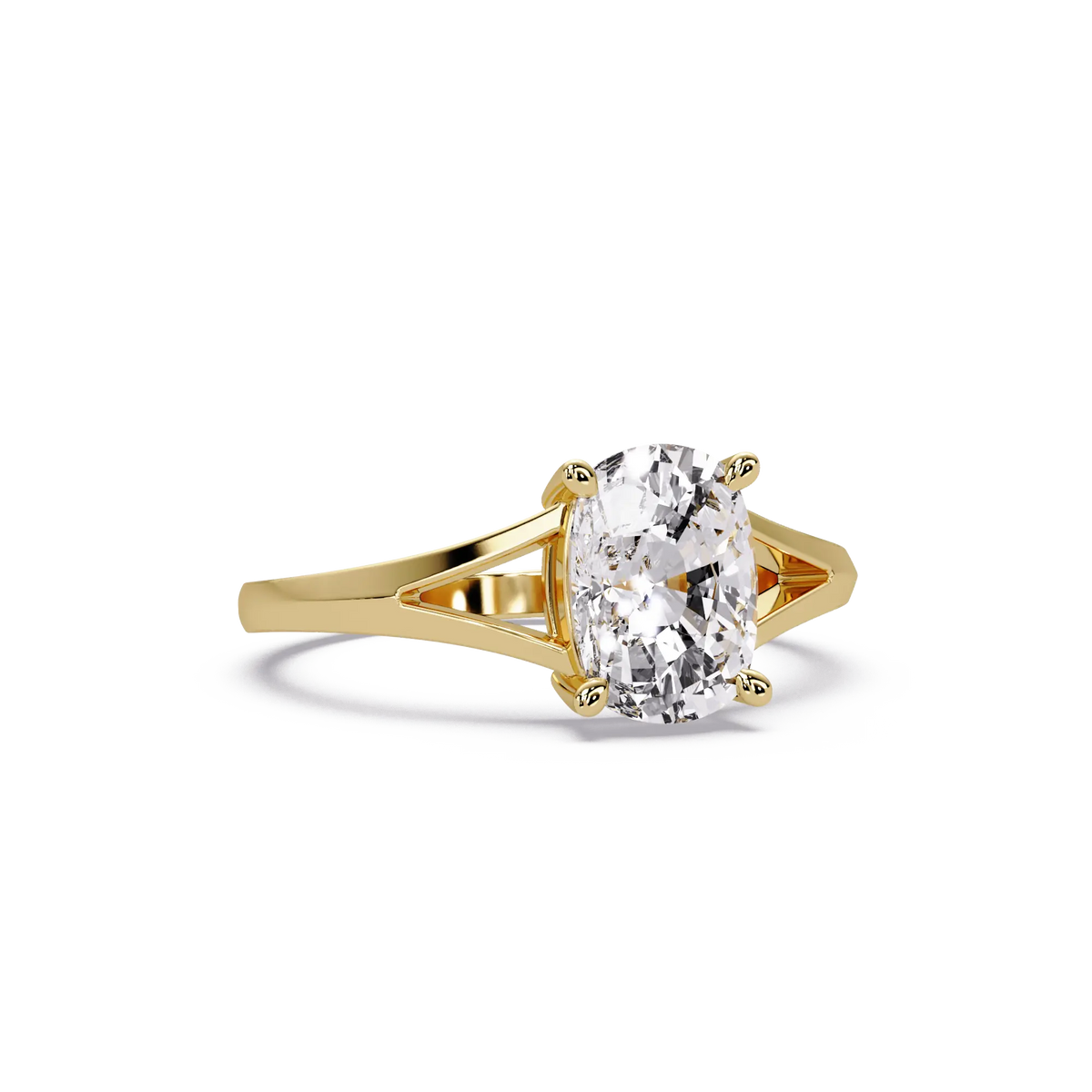 Cushion Lab Grown Diamond Solitaire Engagement Ring Modern Split Shank Design