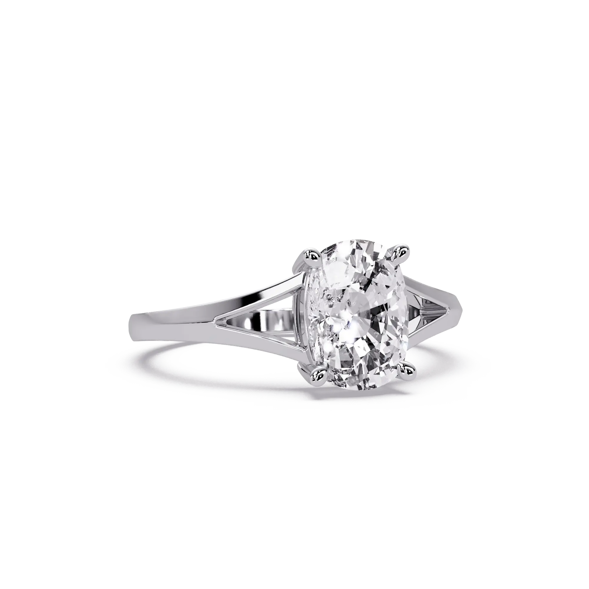 Cushion Lab Grown Diamond Solitaire Engagement Ring Modern Split Shank Design