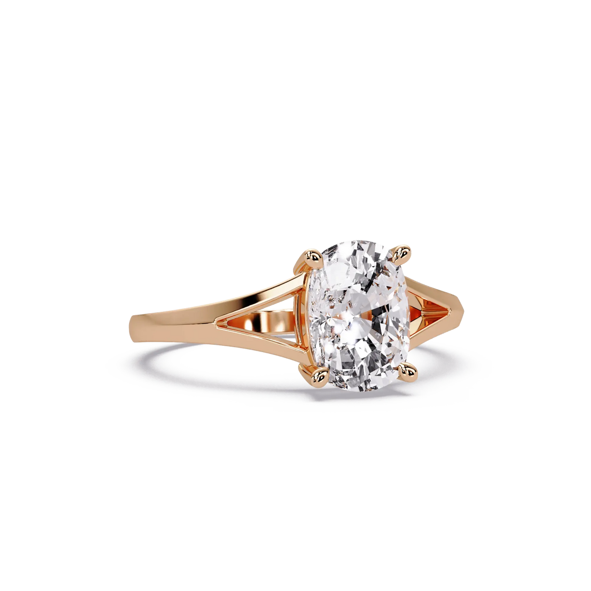 Cushion Lab Grown Diamond Solitaire Engagement Ring Modern Split Shank Design