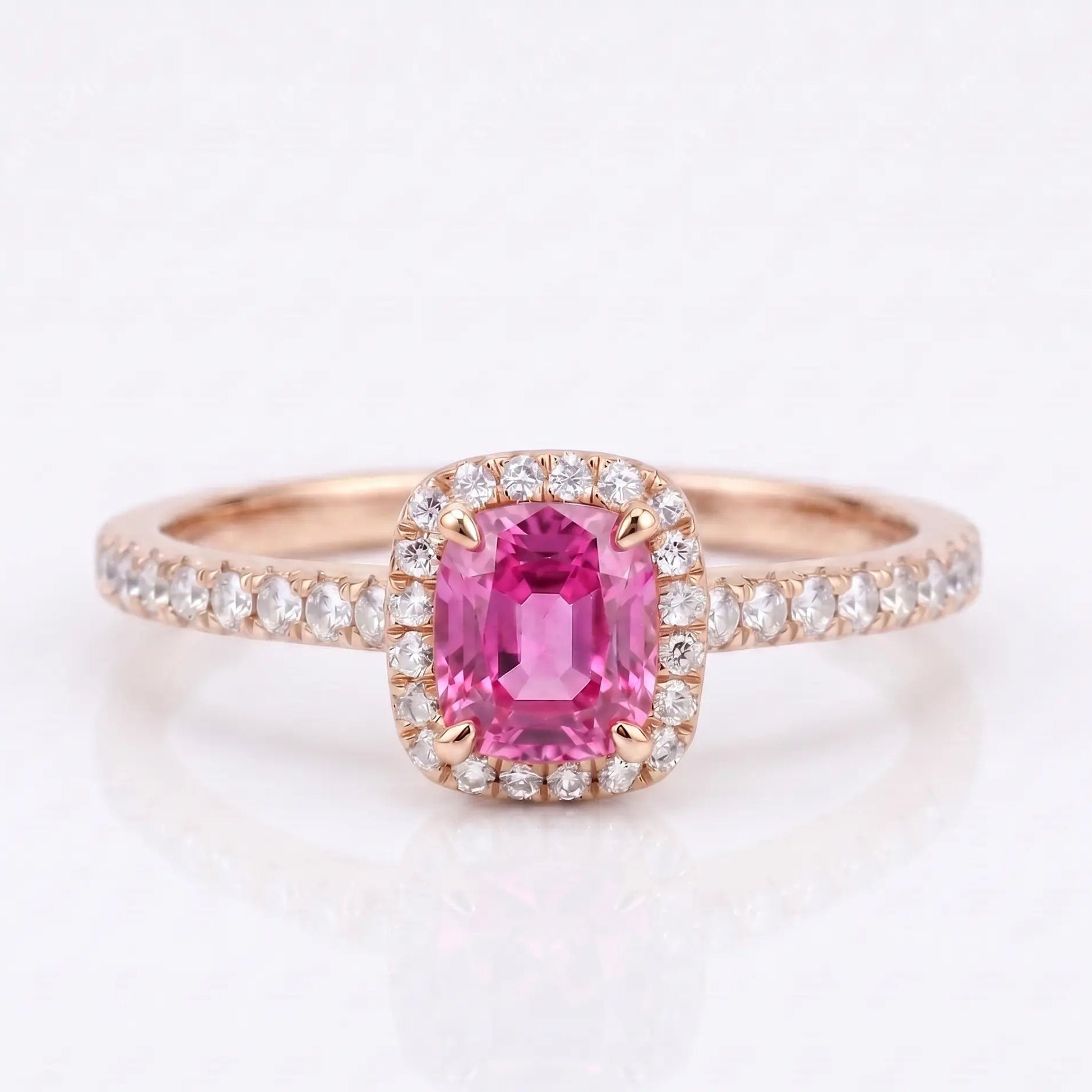 Cushion Morganite Halo Ring with Dazzling Diamond Accents