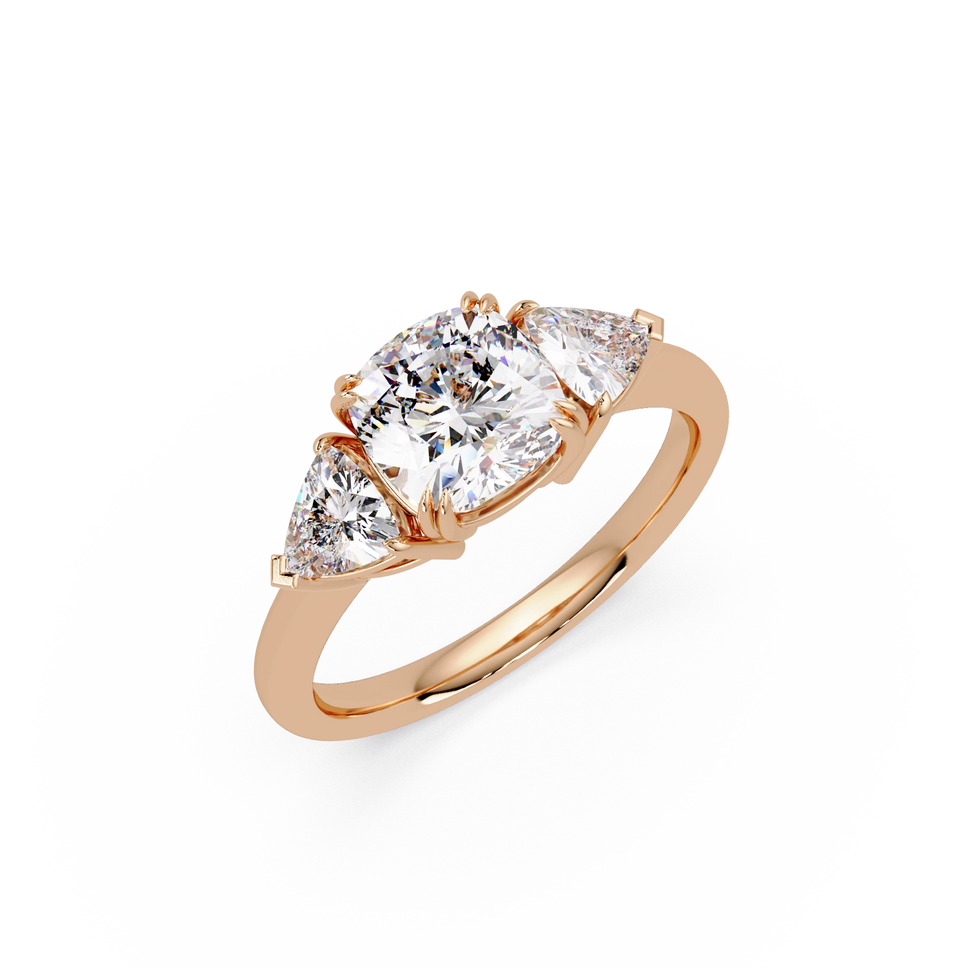 Cushion Cut Lab Grown Diamond Engagement Ring Classic Three Stone White Gold Ring with Side Diamonds