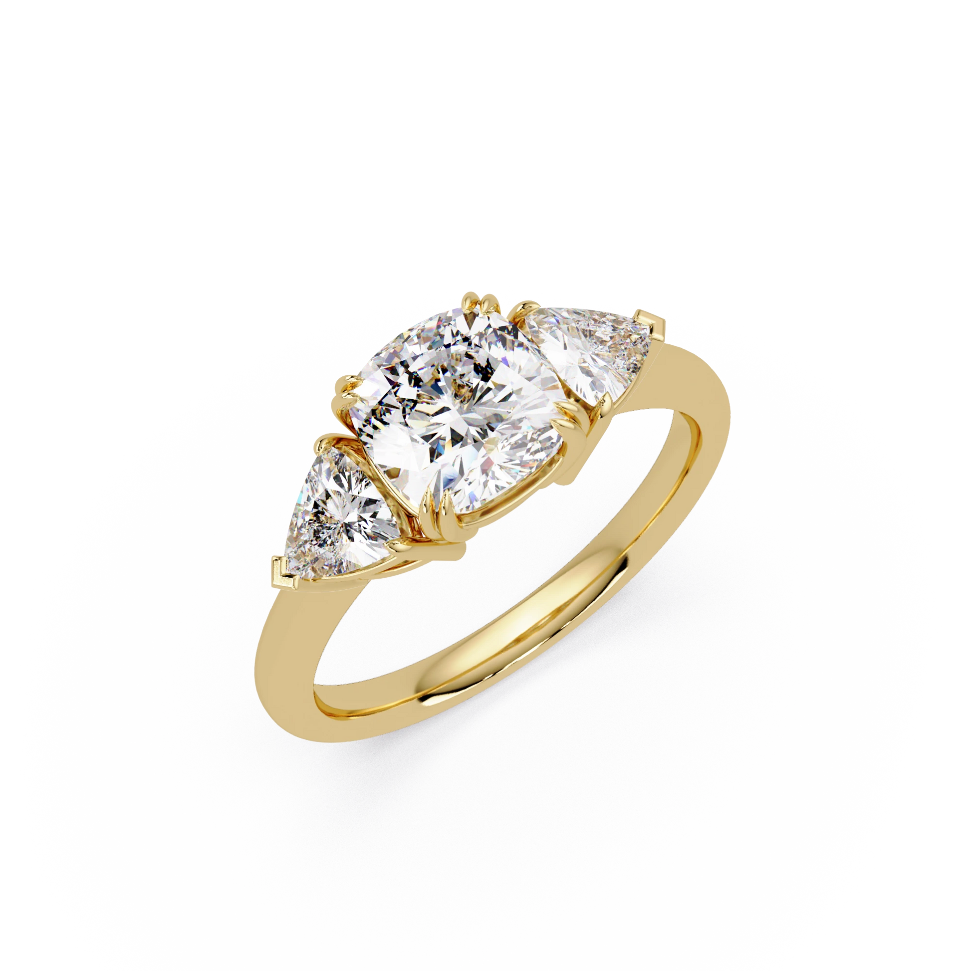 Cushion Cut Lab Grown Diamond Engagement Ring Classic Three Stone White Gold Ring with Side Diamonds