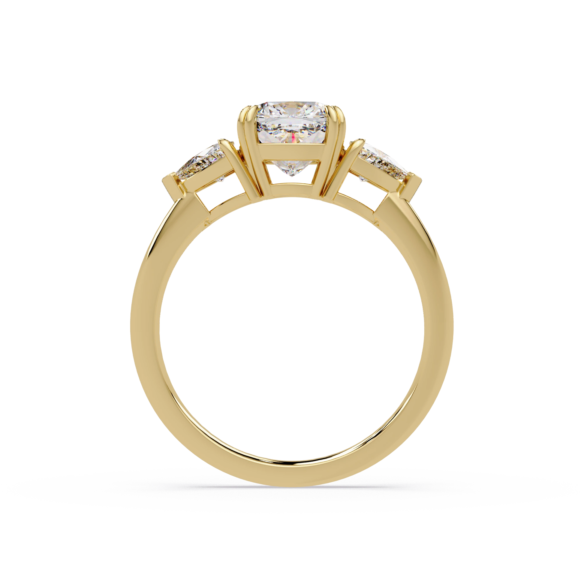 Cushion Cut Lab Grown Diamond Engagement Ring Classic Three Stone White Gold Ring with Side Diamonds