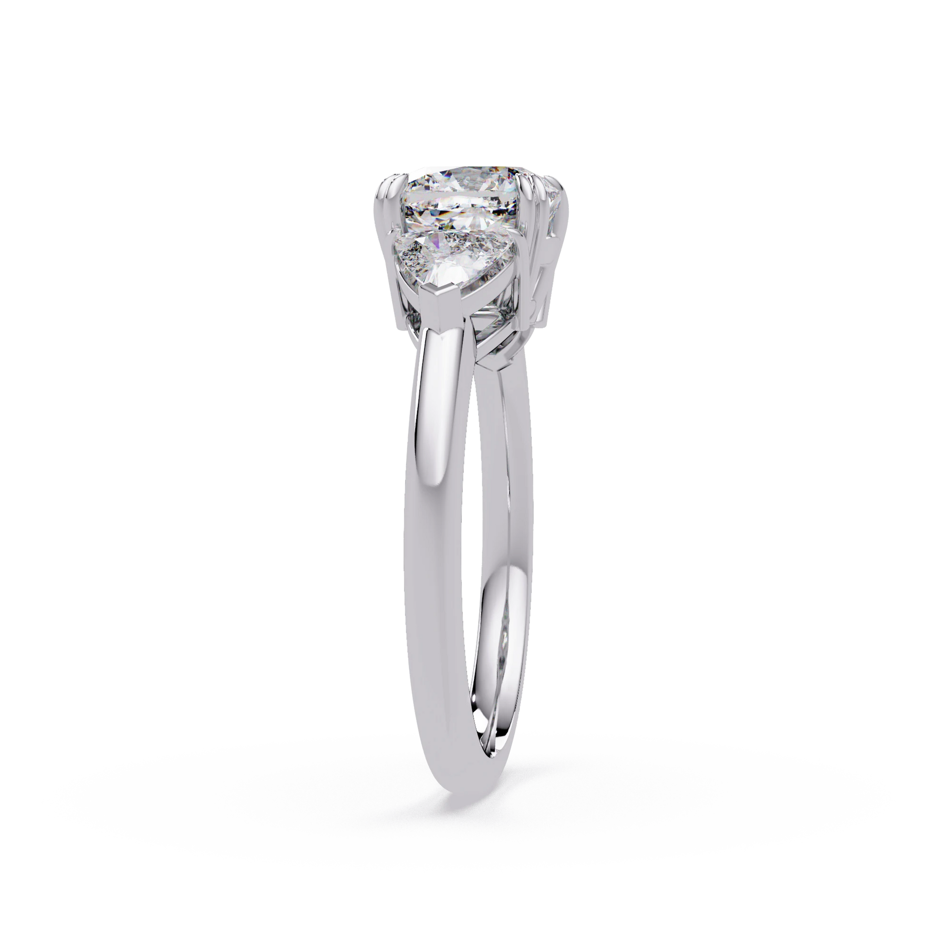Cushion Cut Lab Grown Diamond Engagement Ring Classic Three Stone White Gold Ring with Side Diamonds