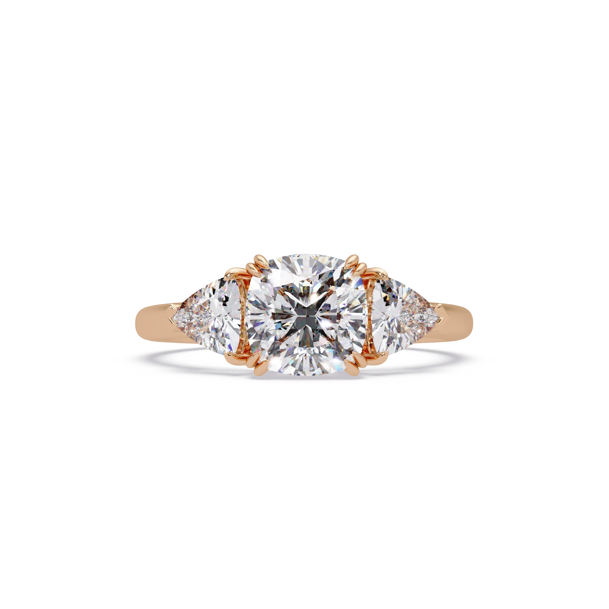Cushion Cut Lab Grown Diamond Engagement Ring Classic Three Stone White Gold Ring with Side Diamonds