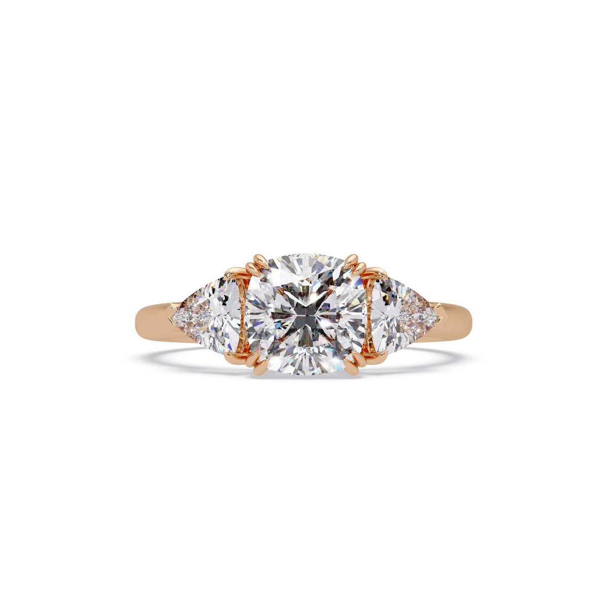 Cushion Cut Lab Grown Diamond Engagement Ring Classic Three Stone White Gold Ring with Side Diamonds
