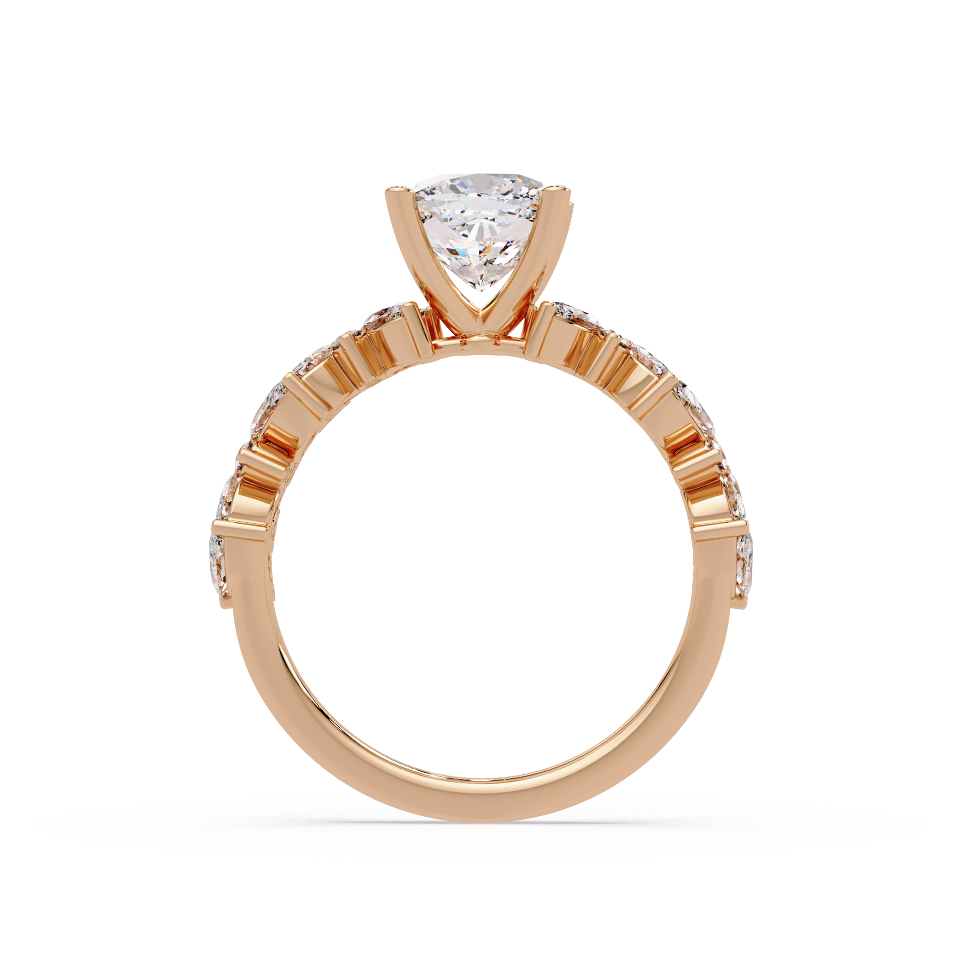Cushion Cut Lab Grown Diamond Floral Bridal Set White Gold Marquise Leaf Pave Engagement Ring
