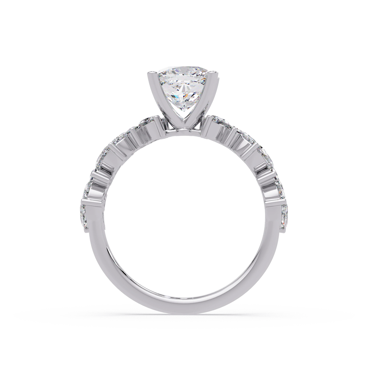 Cushion Cut Lab Grown Diamond Floral Bridal Set White Gold Marquise Leaf Pave Engagement Ring