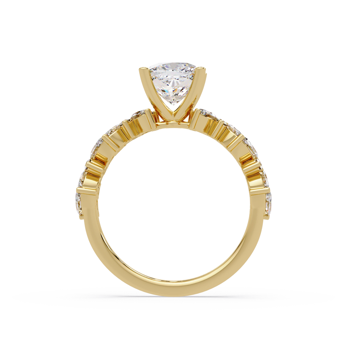 Cushion Cut Lab Grown Diamond Floral Bridal Set White Gold Marquise Leaf Pave Engagement Ring