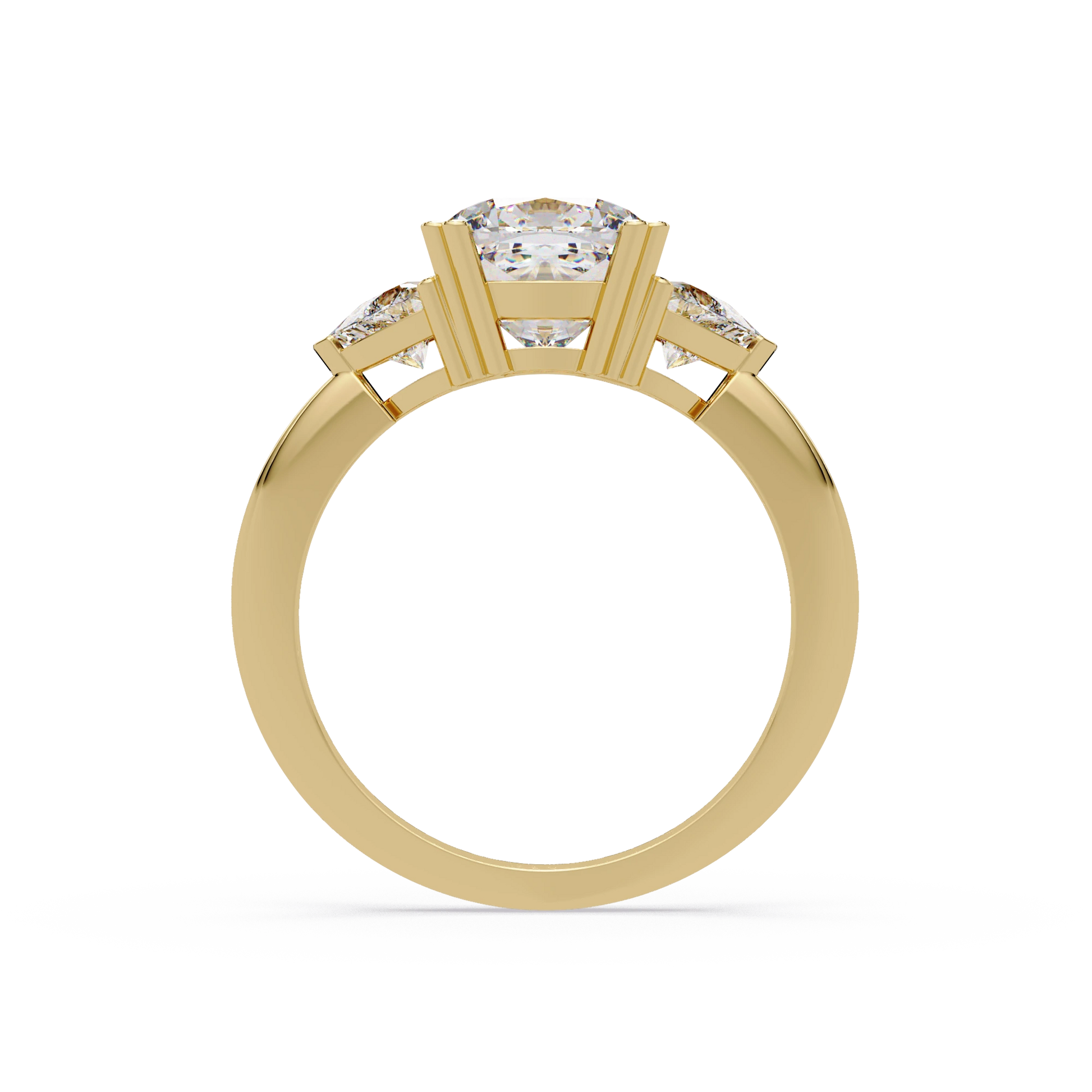 Cushion Lab Grown Diamond Engagement Ring Three Stone Rose Gold Ring with Brilliant Side Diamonds