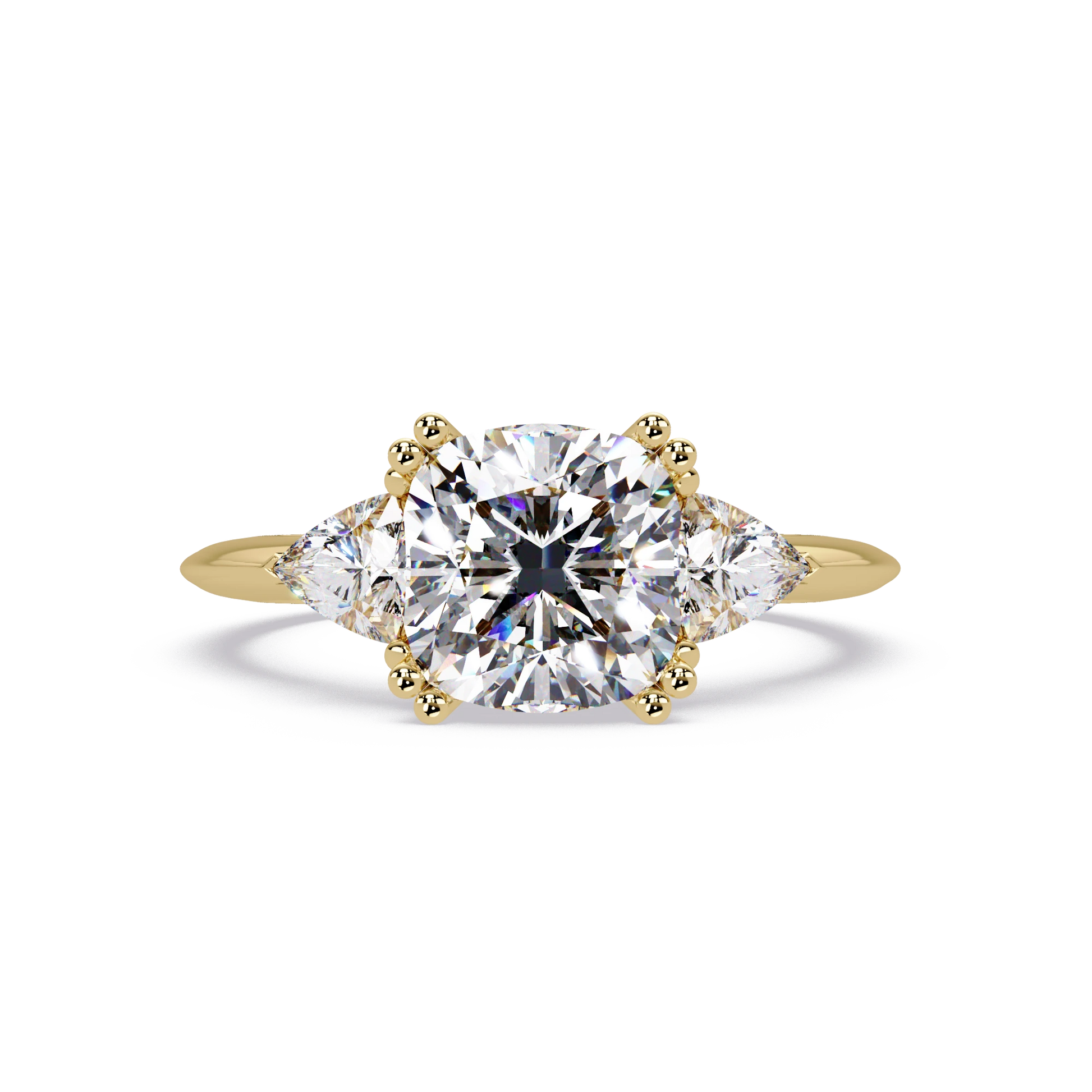 Cushion Lab Grown Diamond Engagement Ring Three Stone Rose Gold Ring with Brilliant Side Diamonds
