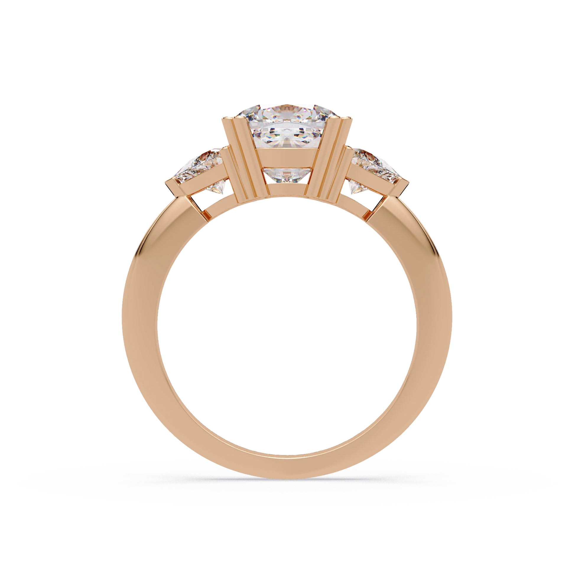 Cushion Lab Grown Diamond Engagement Ring Three Stone Rose Gold Ring with Brilliant Side Diamonds