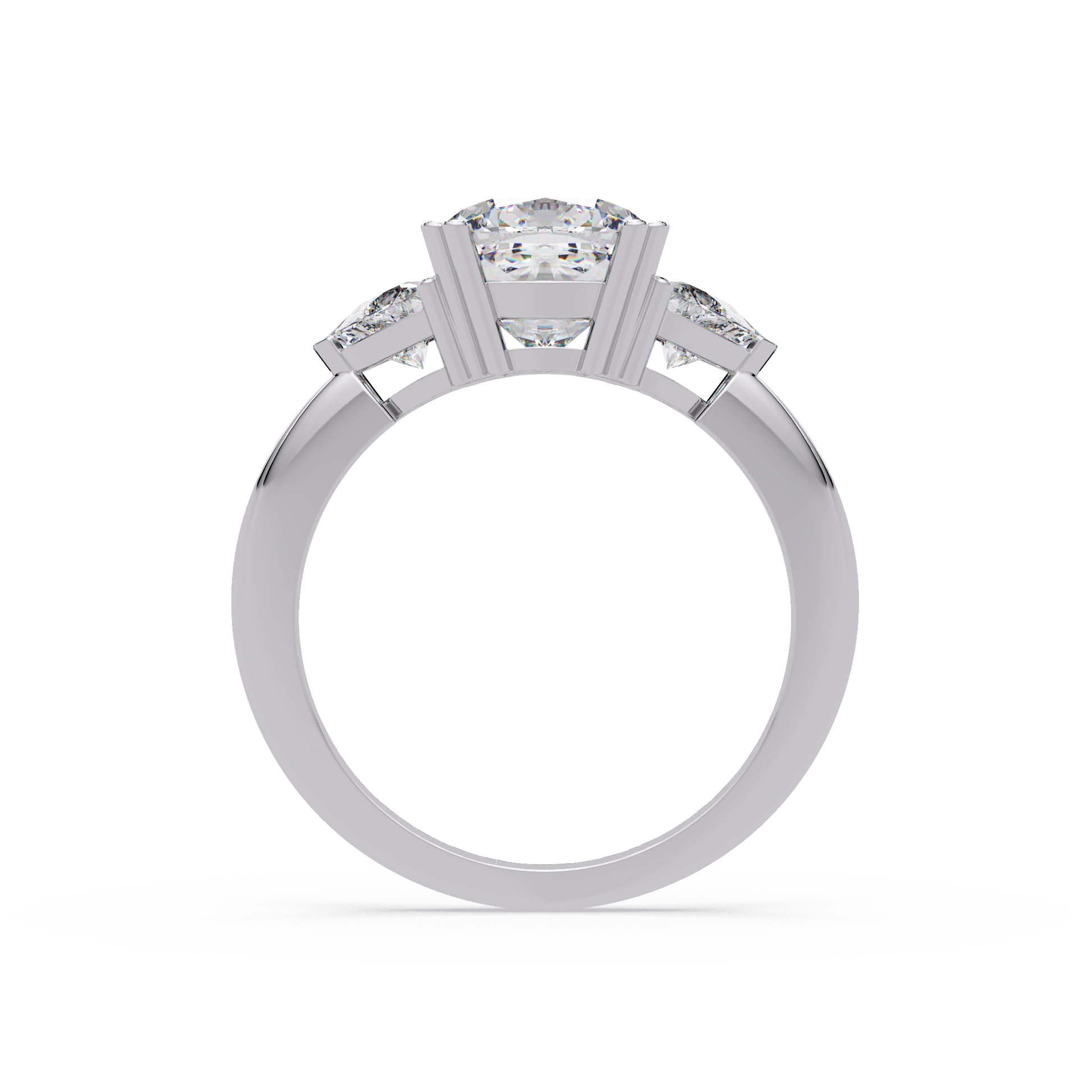 Cushion Lab Grown Diamond Engagement Ring Three Stone Rose Gold Ring with Brilliant Side Diamonds