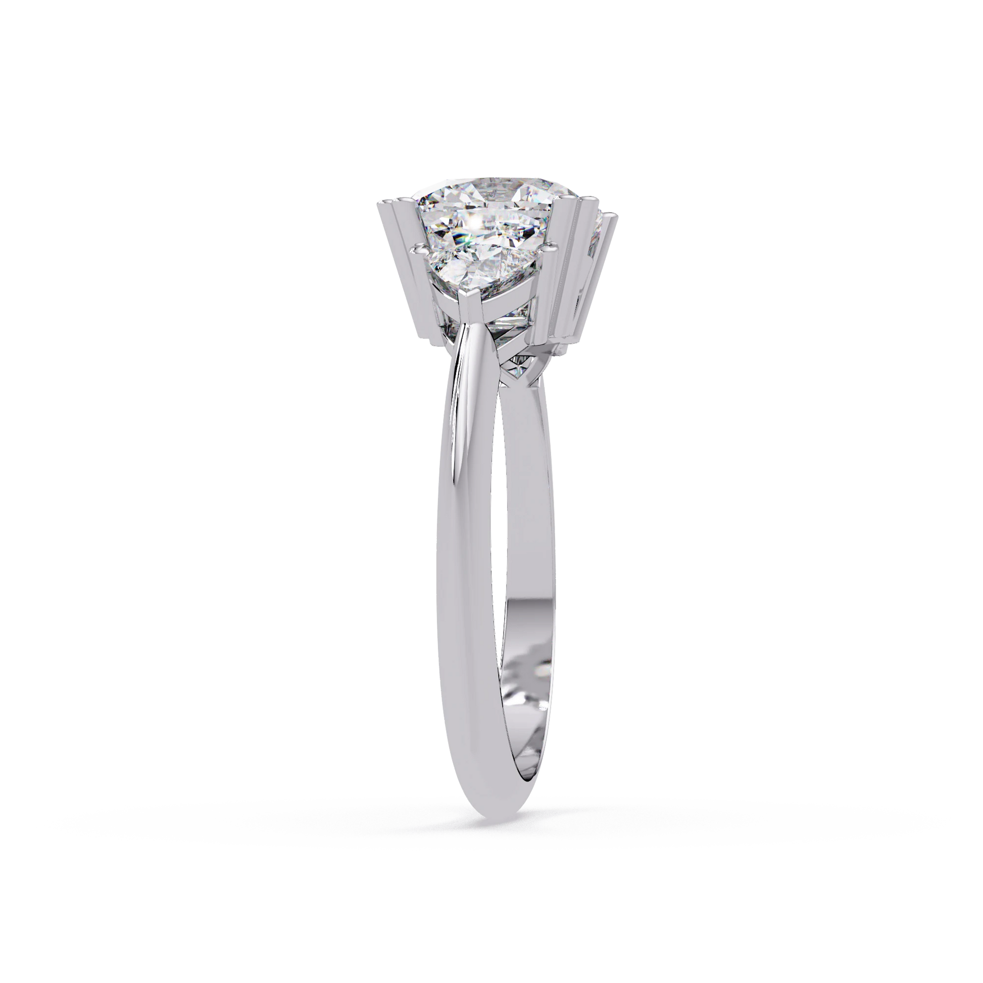 Cushion Lab Grown Diamond Engagement Ring Three Stone Rose Gold Ring with Brilliant Side Diamonds