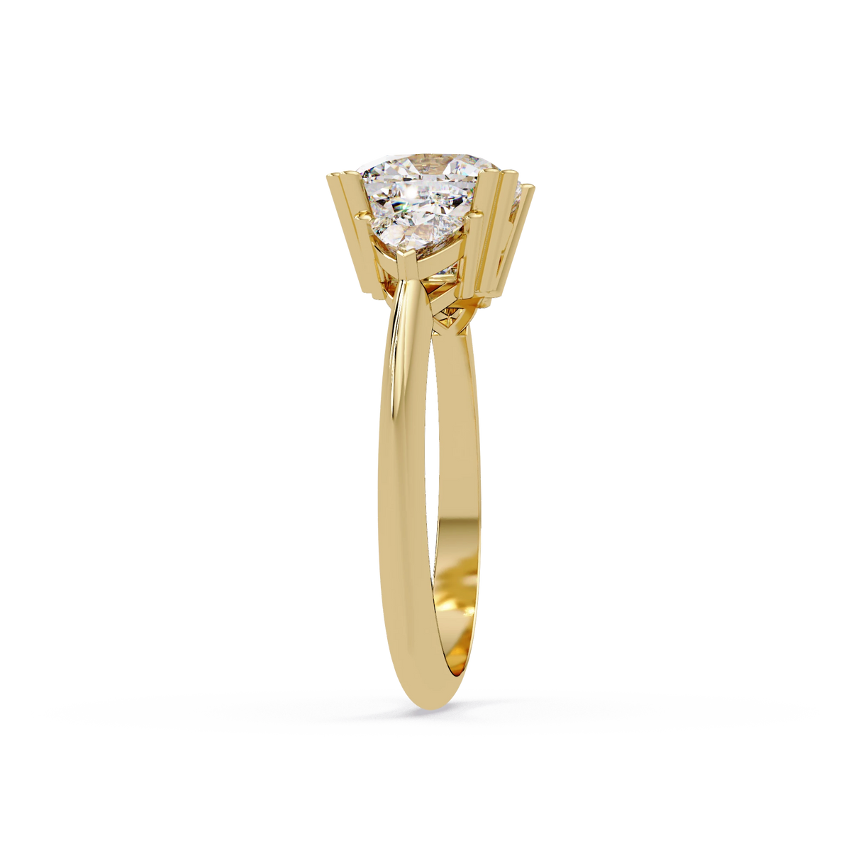 Cushion Lab Grown Diamond Engagement Ring Three Stone Rose Gold Ring with Brilliant Side Diamonds
