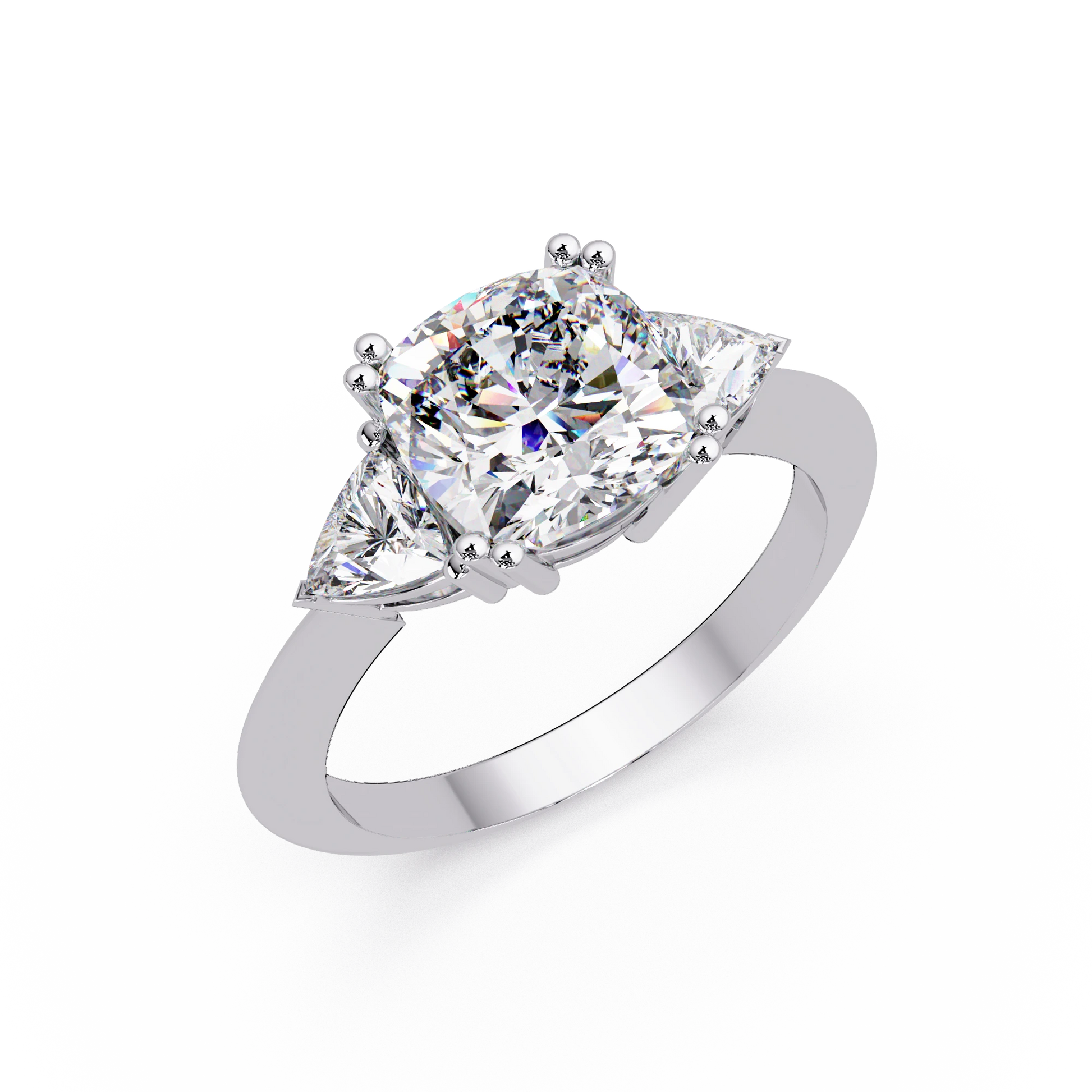 Cushion Lab Grown Diamond Engagement Ring Three Stone Rose Gold Ring with Brilliant Side Diamonds