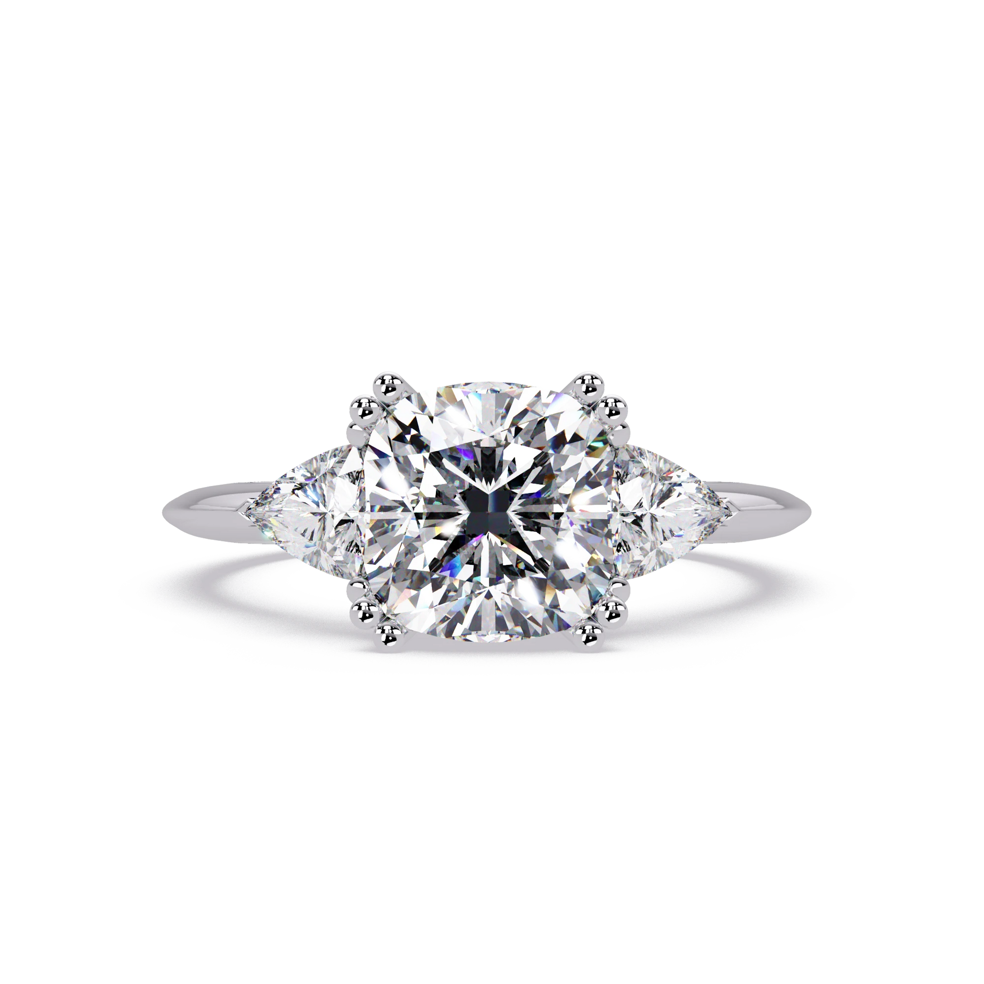 Cushion Lab Grown Diamond Engagement Ring Three Stone Rose Gold Ring with Brilliant Side Diamonds