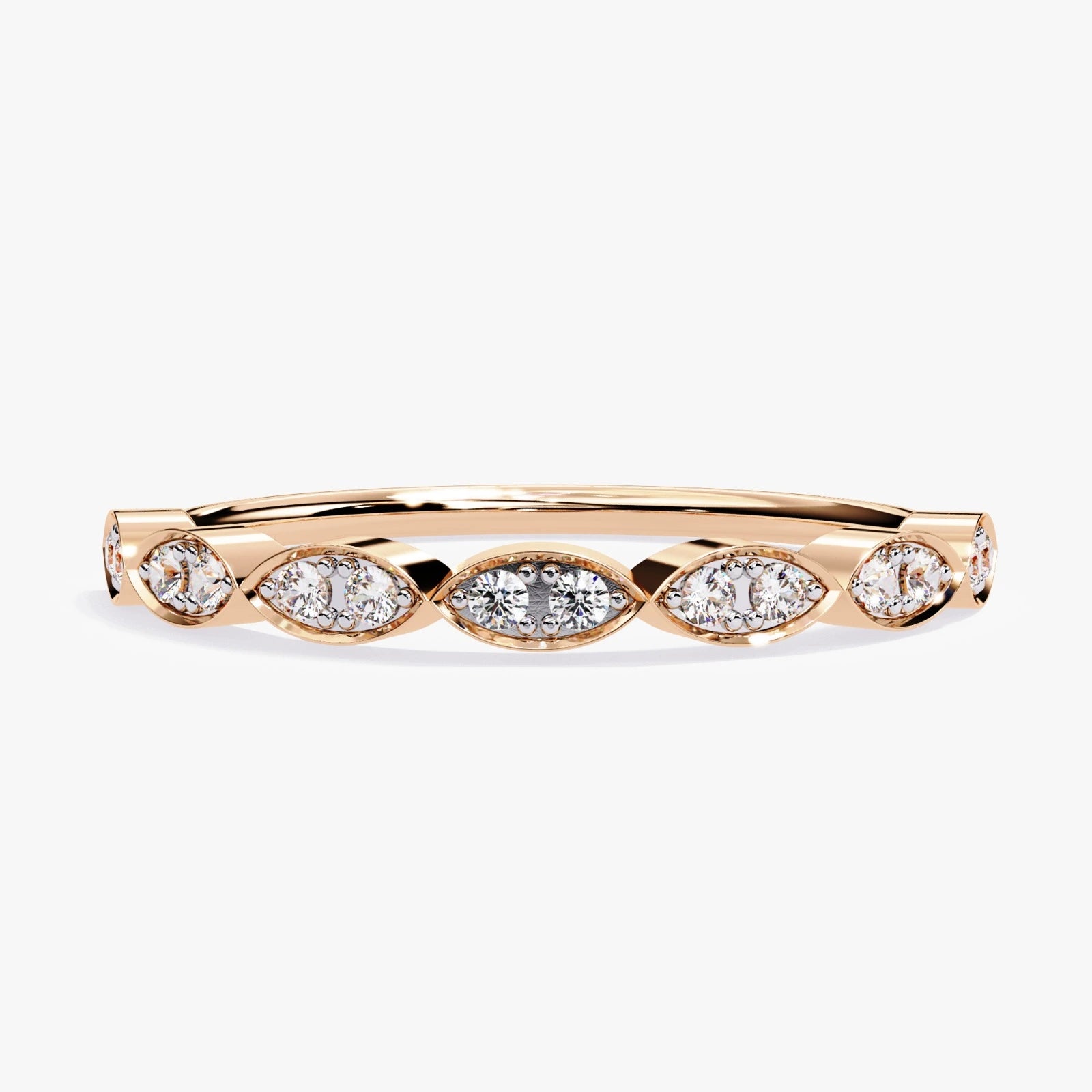 Delicate Lab Grown Diamond Wedding Band with Mil grain Detail
