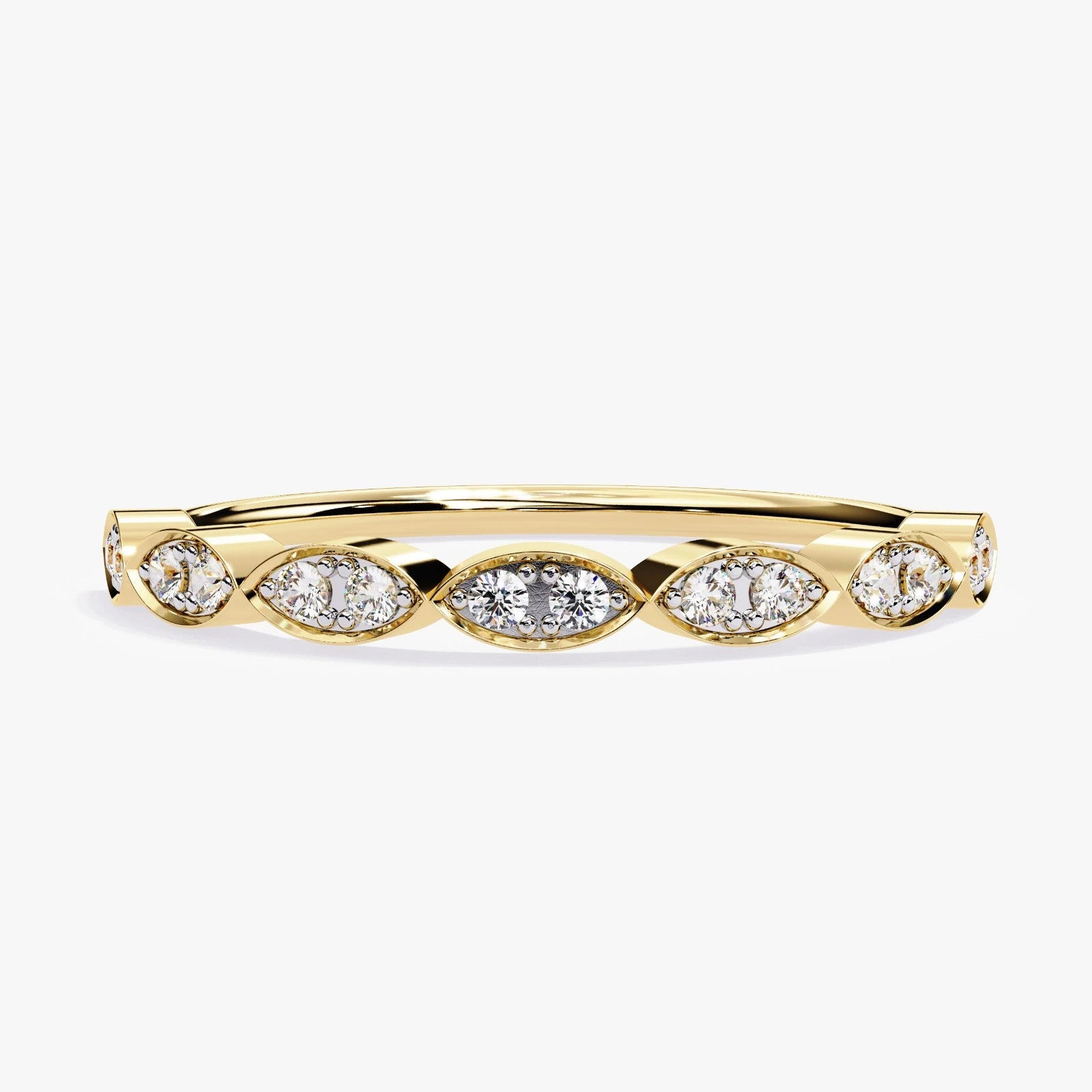Delicate Lab Grown Diamond Wedding Band with Mil grain Detail