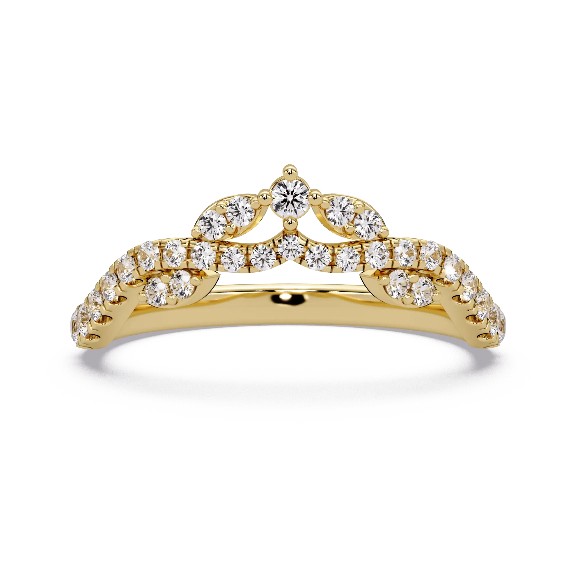 Crown Diamond Wedding Band & Royal Curved Tiara Pave Diamond Ring