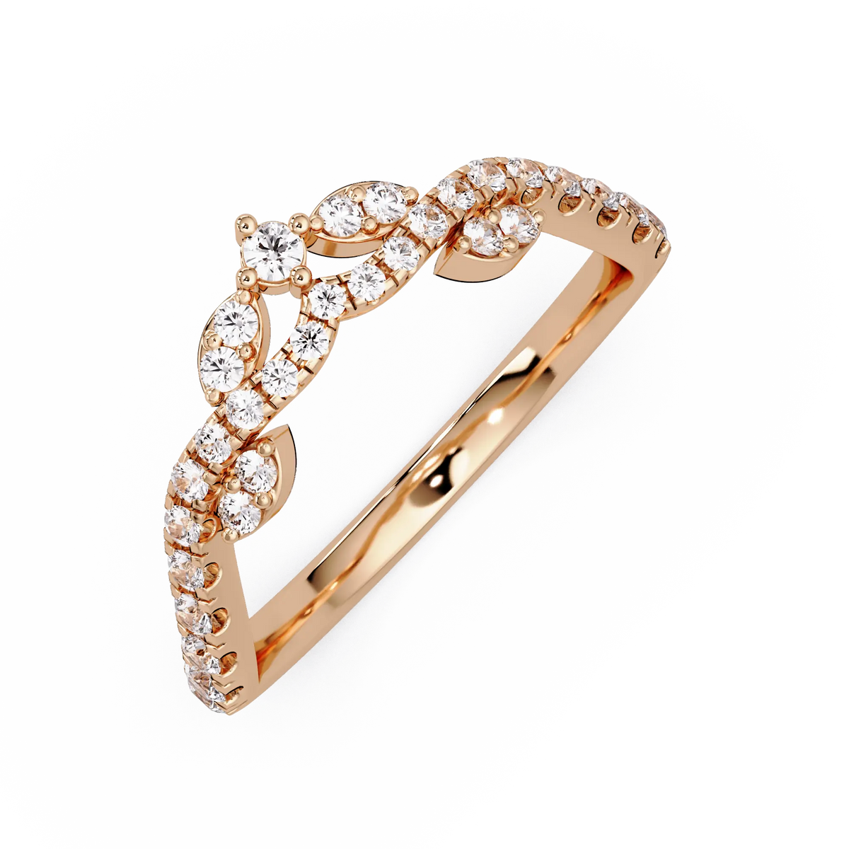 Crown Diamond Wedding Band & Royal Curved Tiara Pave Diamond Ring