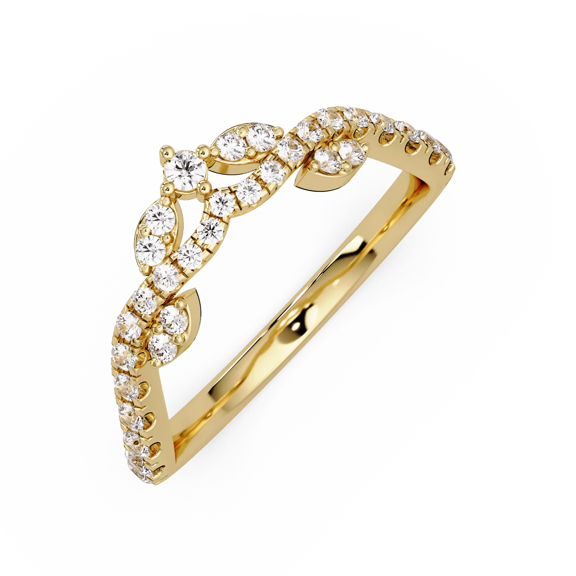 Crown Diamond Wedding Band & Royal Curved Tiara Pave Diamond Ring