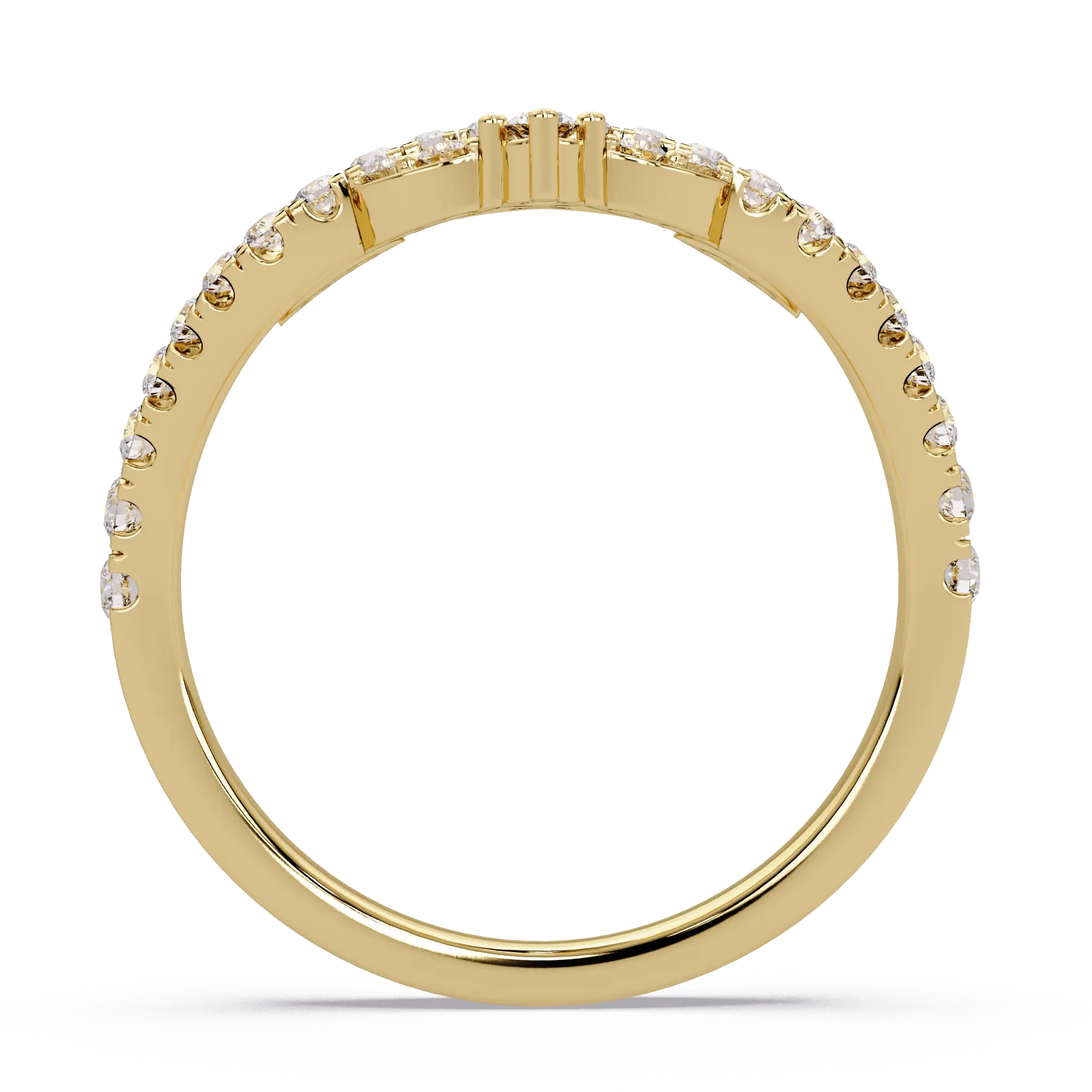Crown Diamond Wedding Band & Royal Curved Tiara Pave Diamond Ring