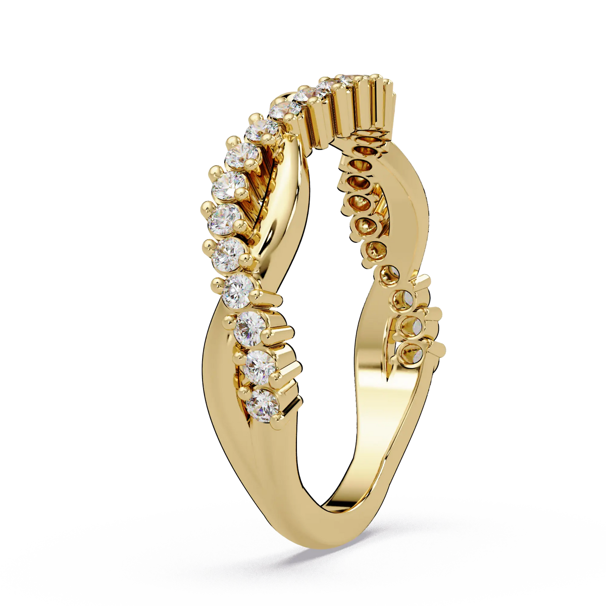 Diamond Curved Wedding Band Twisted Chevron Pavé Anniversary Ring in Gold