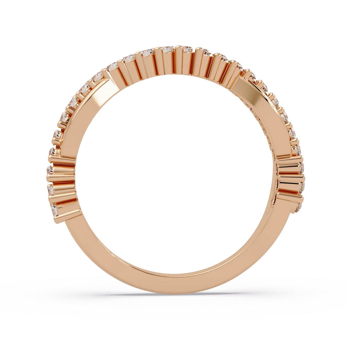 Diamond Curved Wedding Band Twisted Chevron Pavé Anniversary Ring in Gold