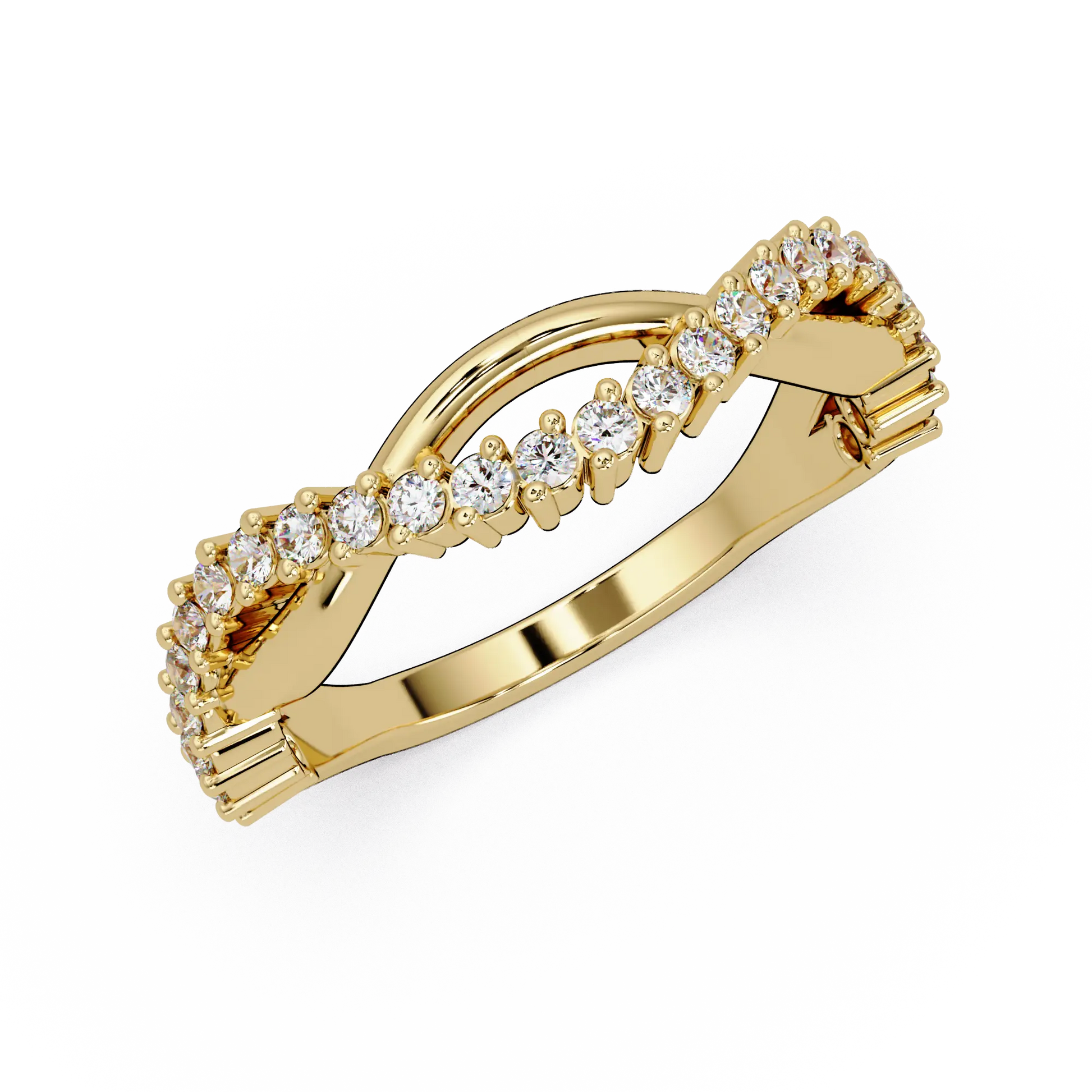 Diamond Curved Wedding Band Twisted Chevron Pavé Anniversary Ring in Gold