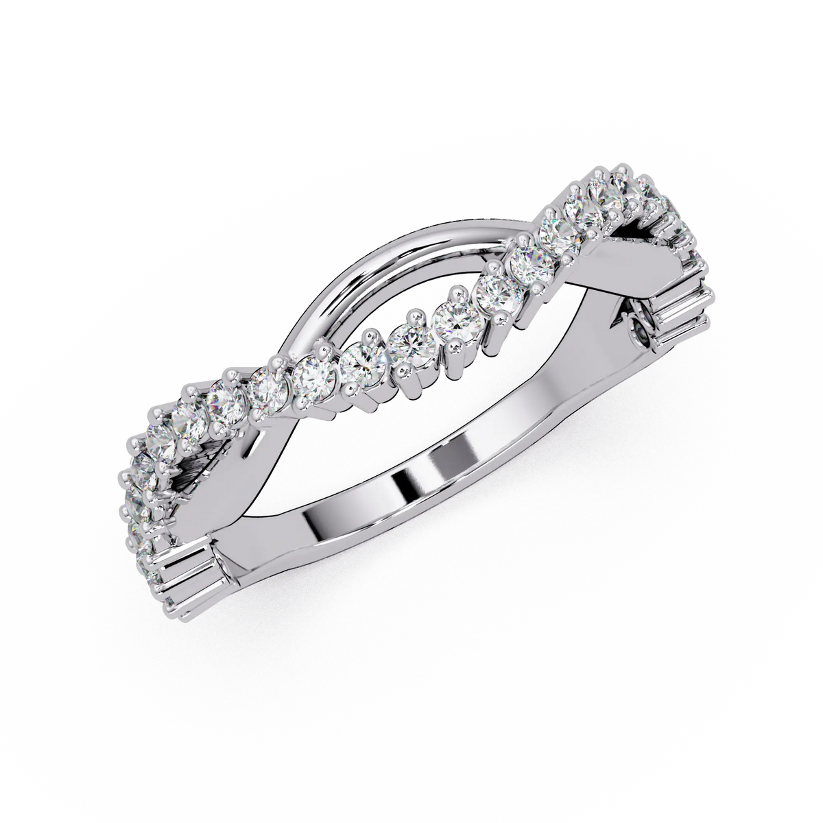 Diamond Curved Wedding Band Twisted Chevron Pavé Anniversary Ring in Gold
