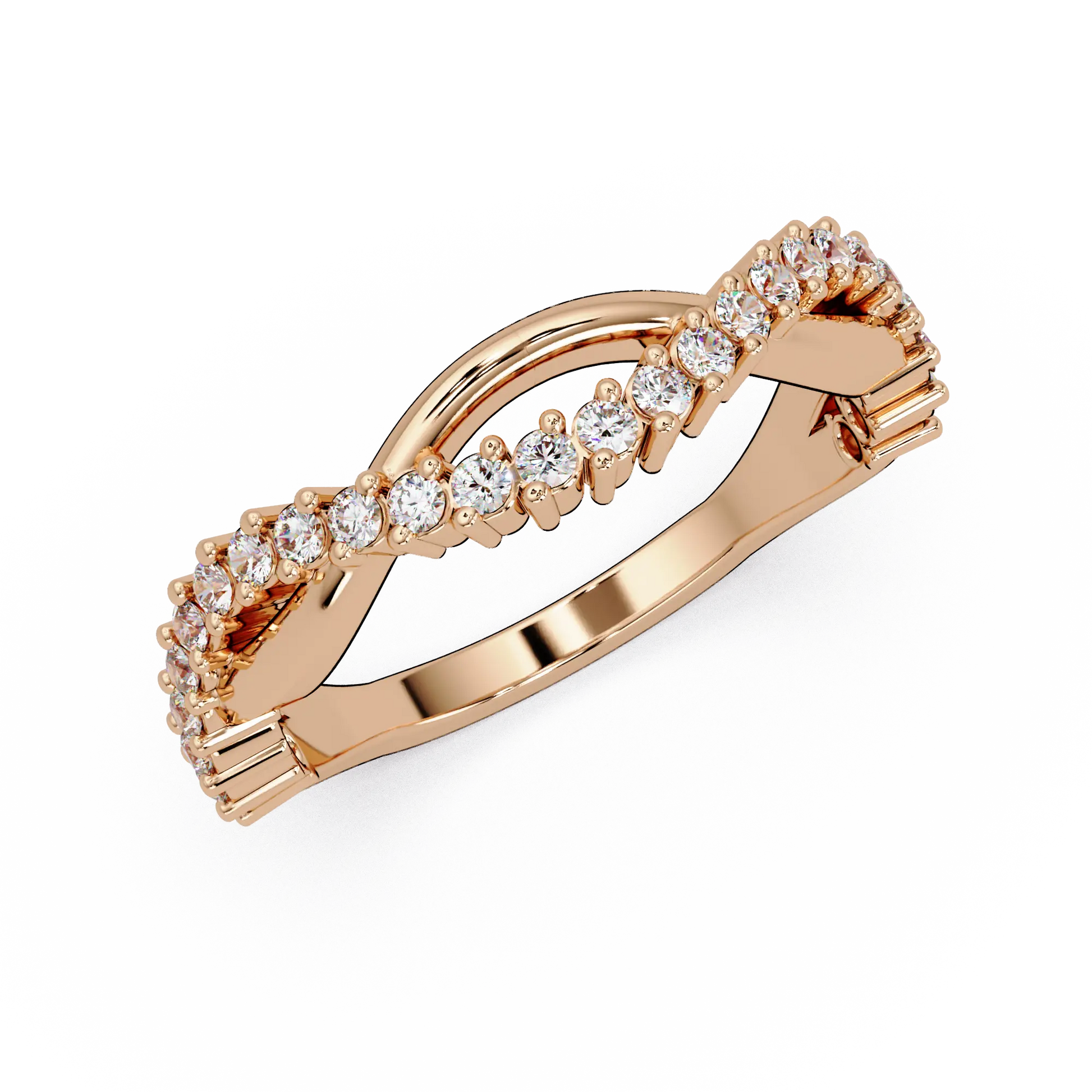 Diamond Curved Wedding Band Twisted Chevron Pavé Anniversary Ring in Gold