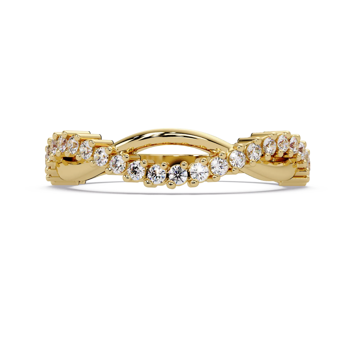 Diamond Curved Wedding Band Twisted Chevron Pavé Anniversary Ring in Gold