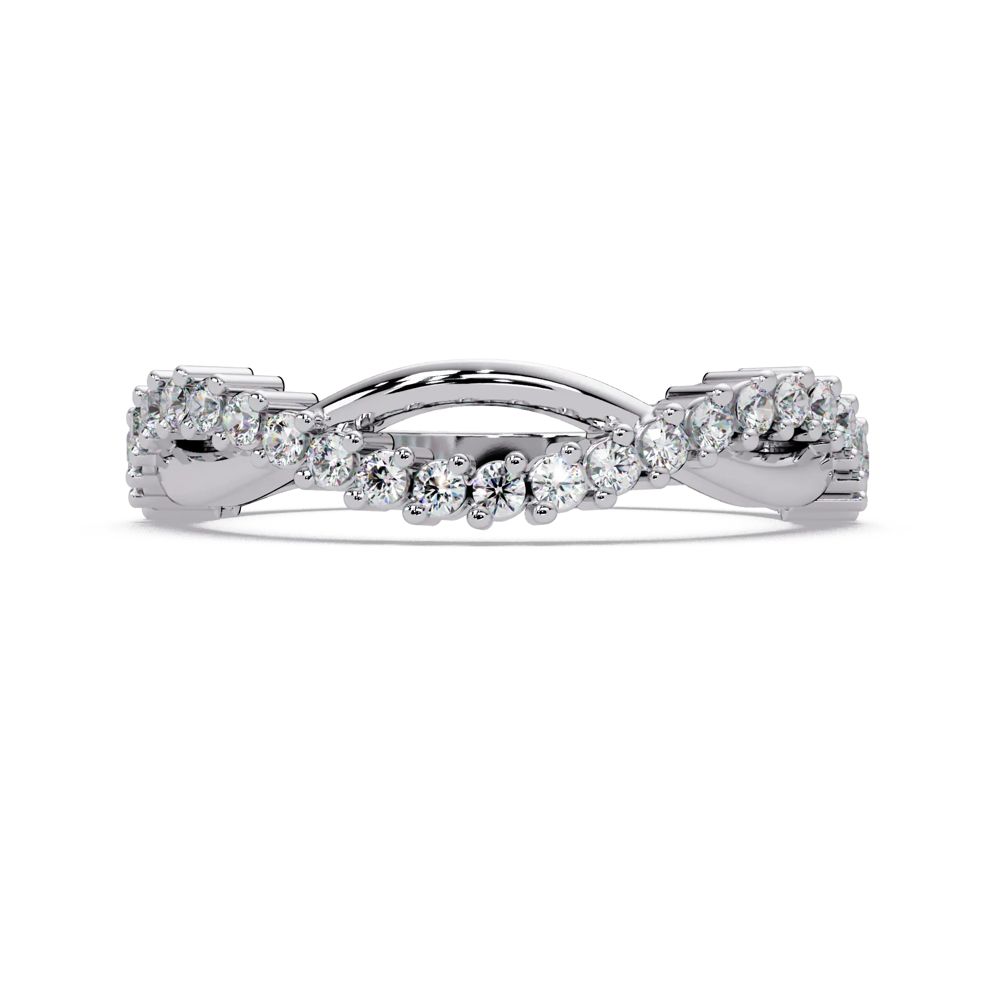 Diamond Curved Wedding Band Twisted Chevron Pavé Anniversary Ring in Gold