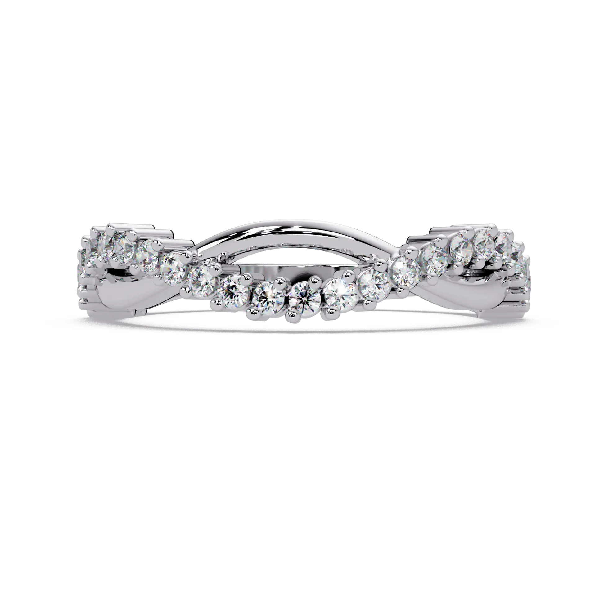 Diamond Curved Wedding Band Twisted Chevron Pavé Anniversary Ring in Gold