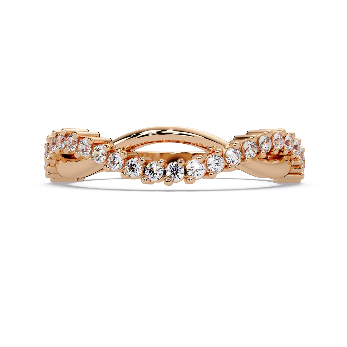 Diamond Curved Wedding Band Twisted Chevron Pavé Anniversary Ring in Gold