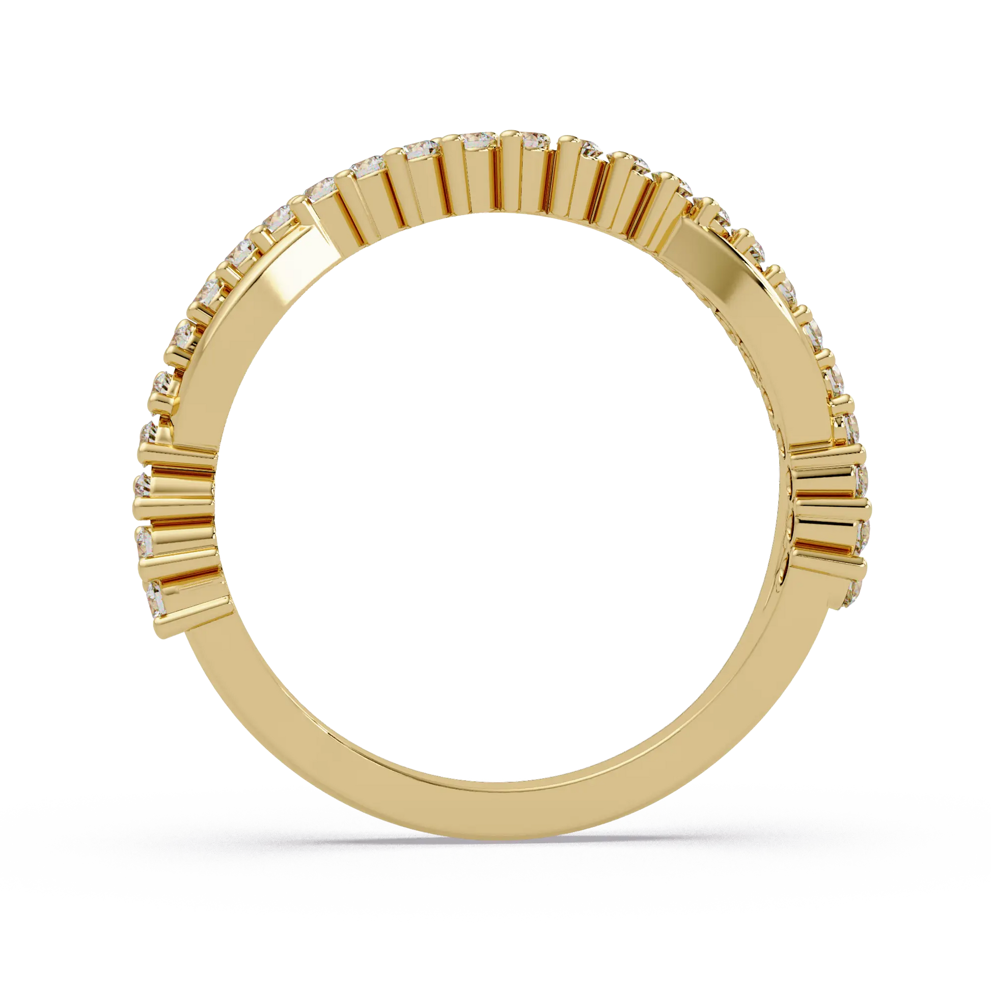 Diamond Curved Wedding Band Twisted Chevron Pavé Anniversary Ring in Gold