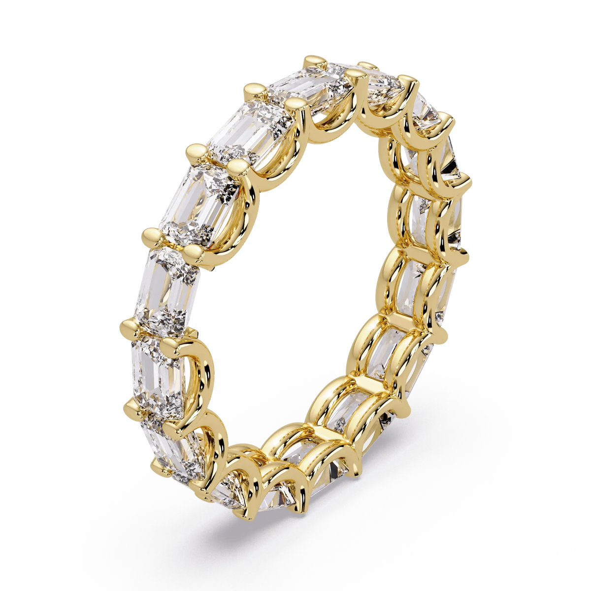 Emerald Cut Lab Grown Diamond Eternity Wedding Band & Elegant Shared Prong Anniversary Ring