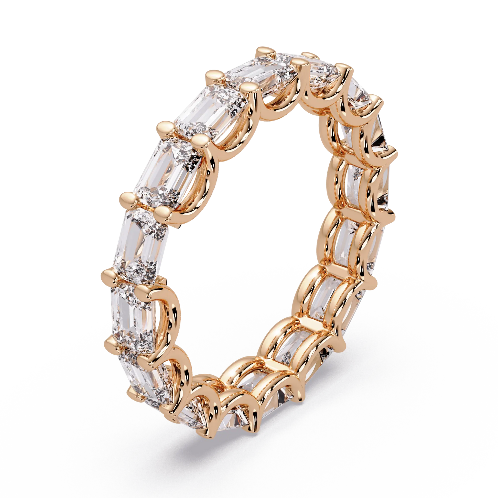 Emerald Cut Lab Grown Diamond Eternity Wedding Band & Elegant Shared Prong Anniversary Ring