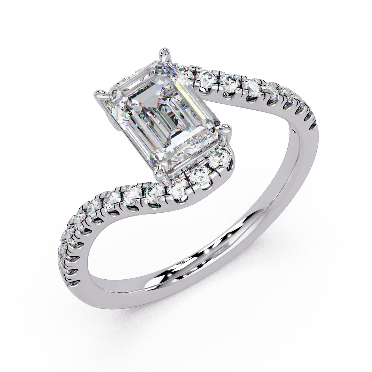 Emerald Cut Lab Grown Diamond Bypass Engagement Ring