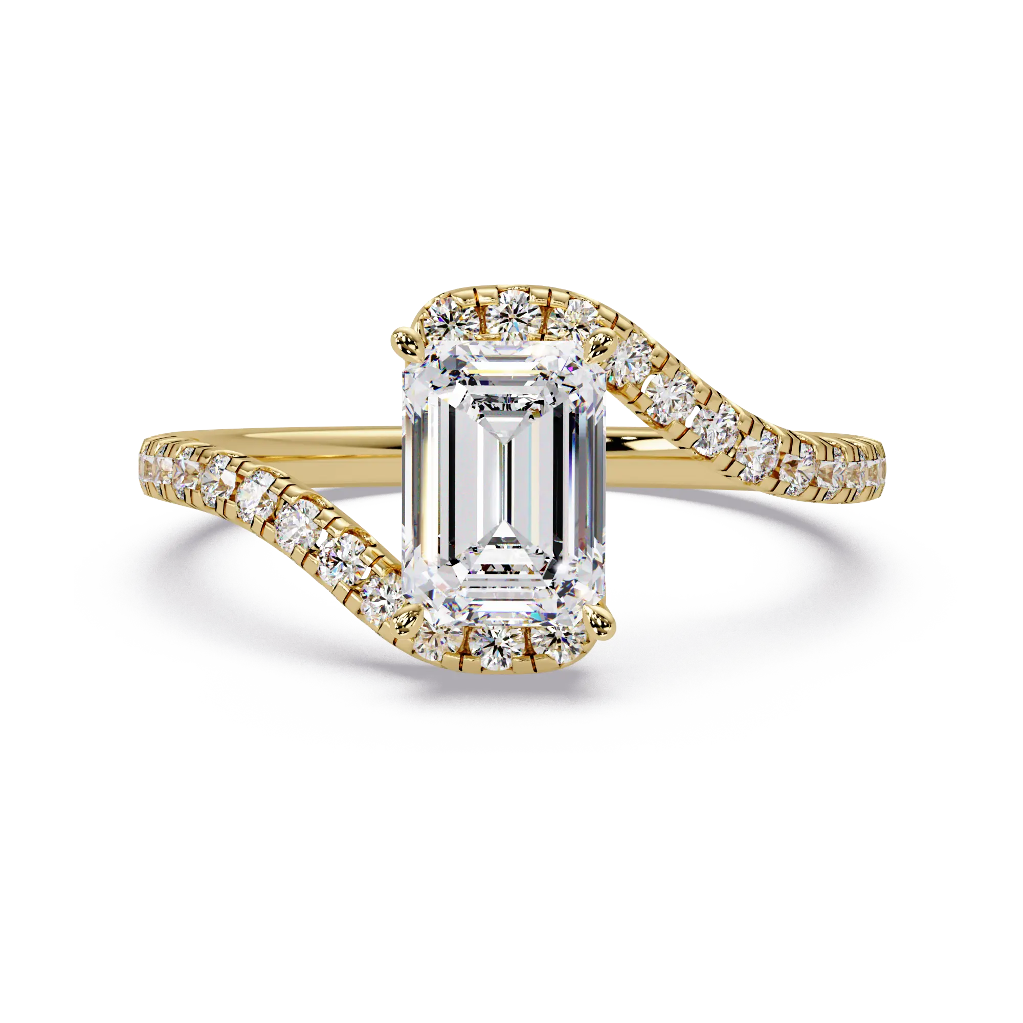 Emerald Cut Lab Grown Diamond Bypass Engagement Ring