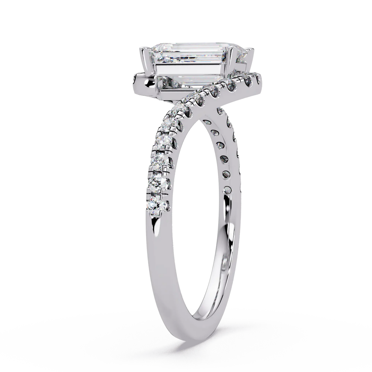 Emerald Cut Lab Grown Diamond Bypass Engagement Ring