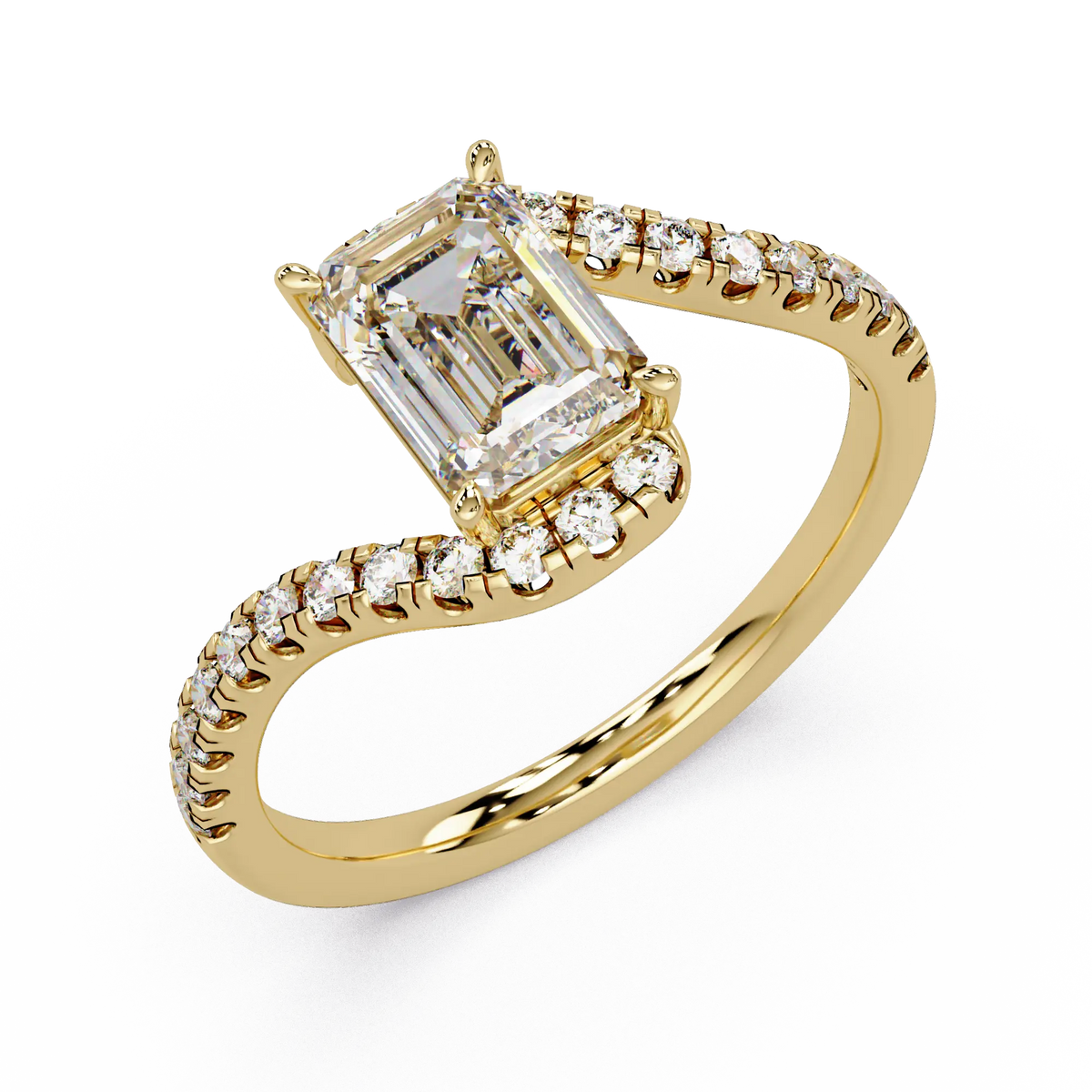 Emerald Cut Lab Grown Diamond Bypass Engagement Ring