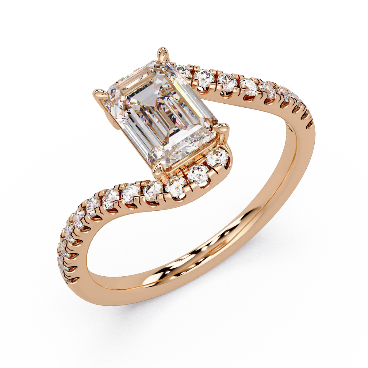 Emerald Cut Lab Grown Diamond Bypass Engagement Ring